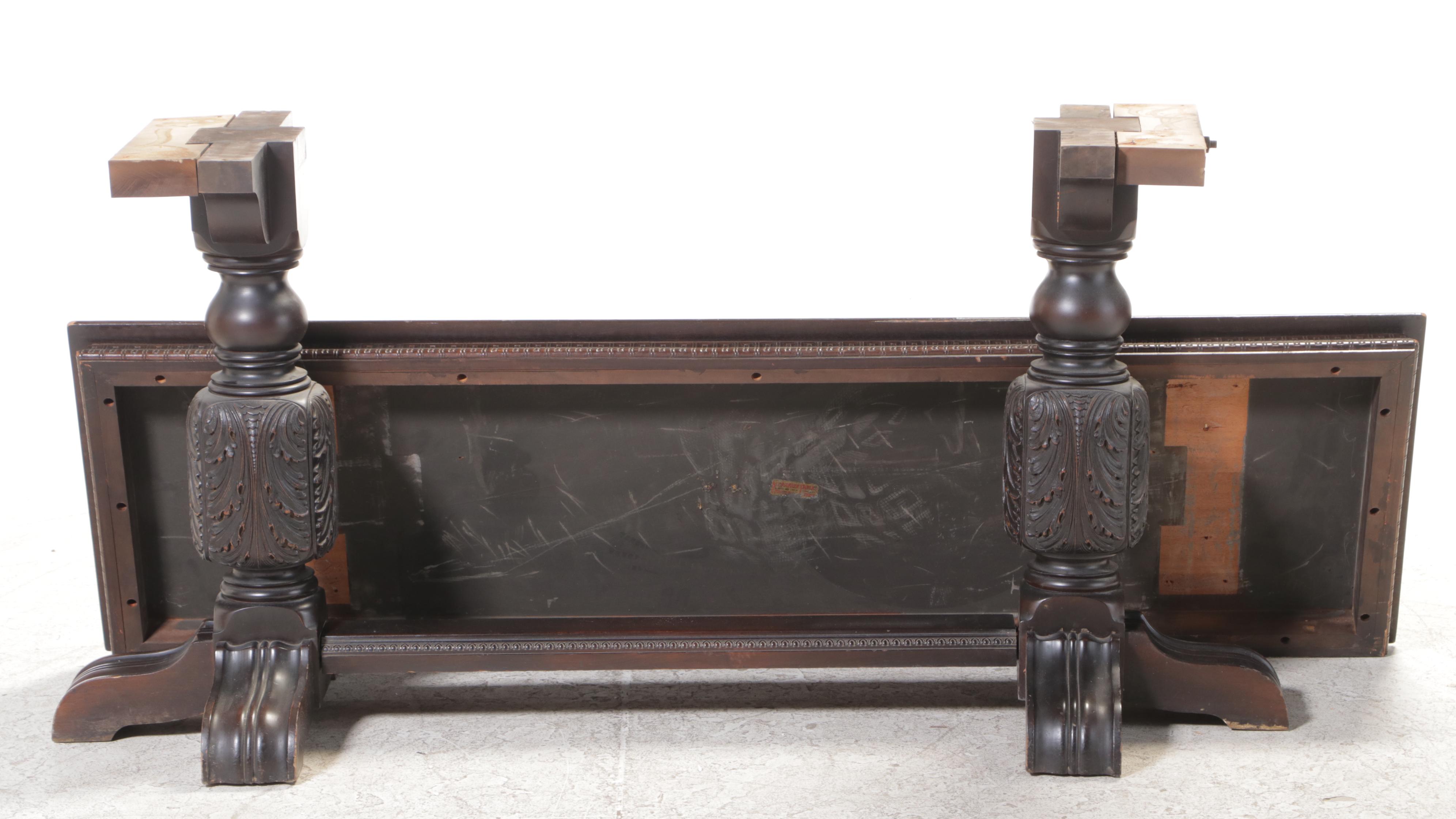 Tudor Revival Walnut Finish Hardwood Console Table, Mid-20th Century