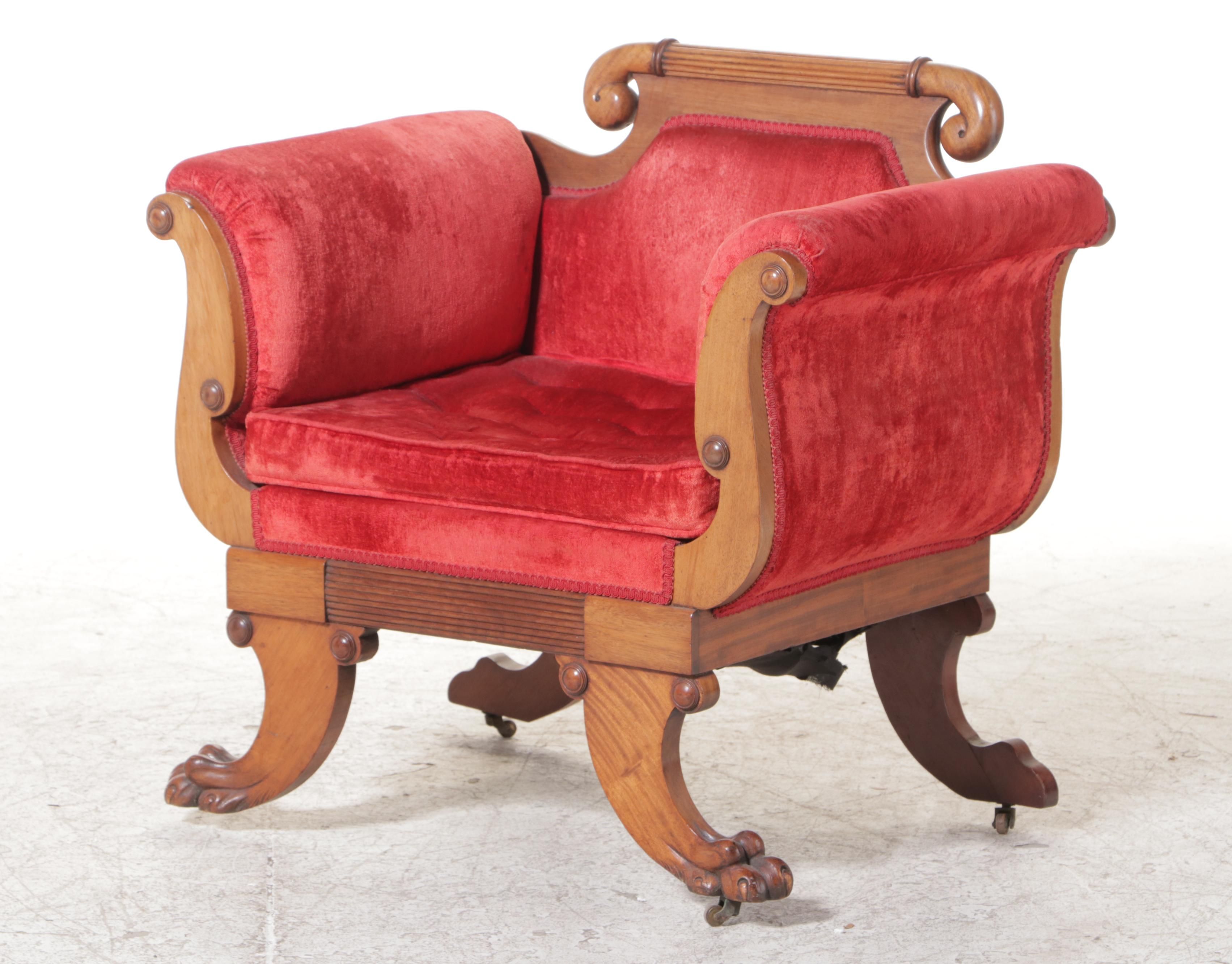 American Late Classical Walnut Parlor Arm and Side Chairs, Mid-19th Century