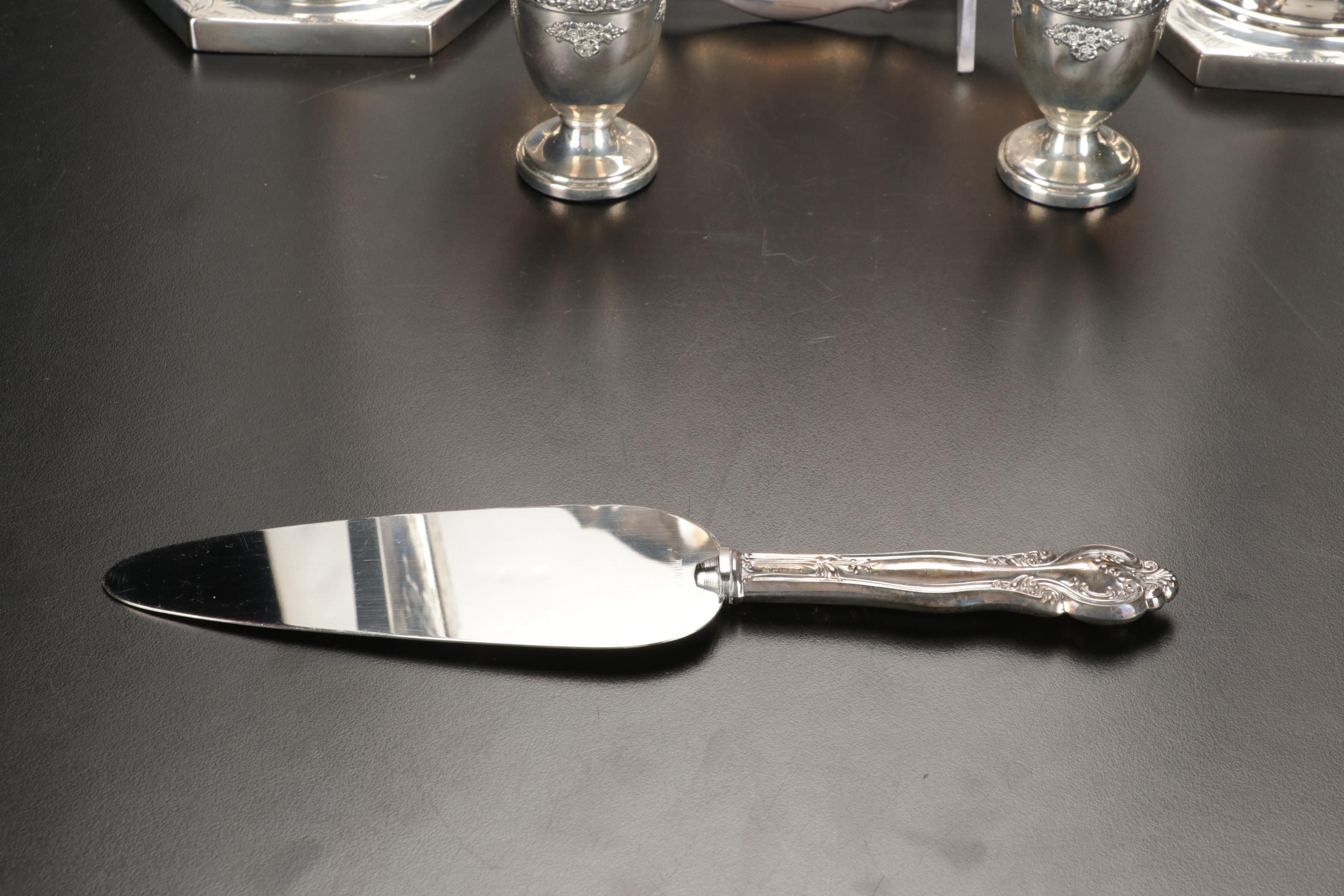 Sterling Silver Candlesticks, Salt and Pepper Shakers, Bowl, and Cake Server