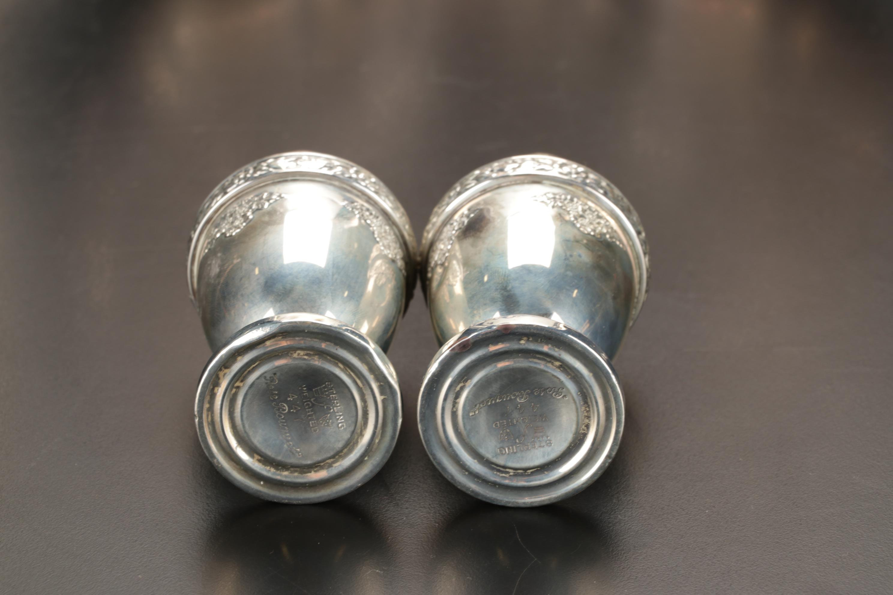 Sterling Silver Candlesticks, Salt and Pepper Shakers, Bowl, and Cake Server