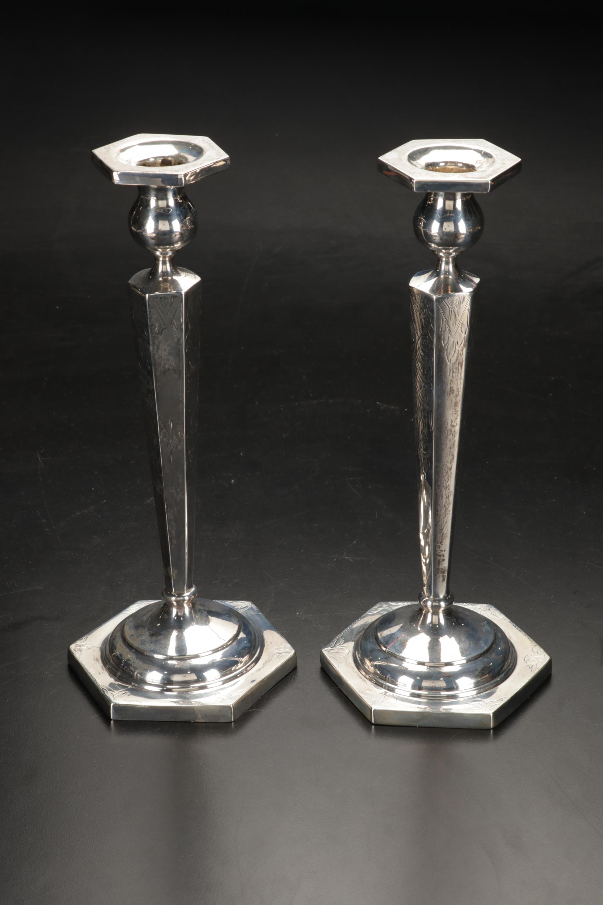 Sterling Silver Candlesticks, Salt and Pepper Shakers, Bowl, and Cake Server