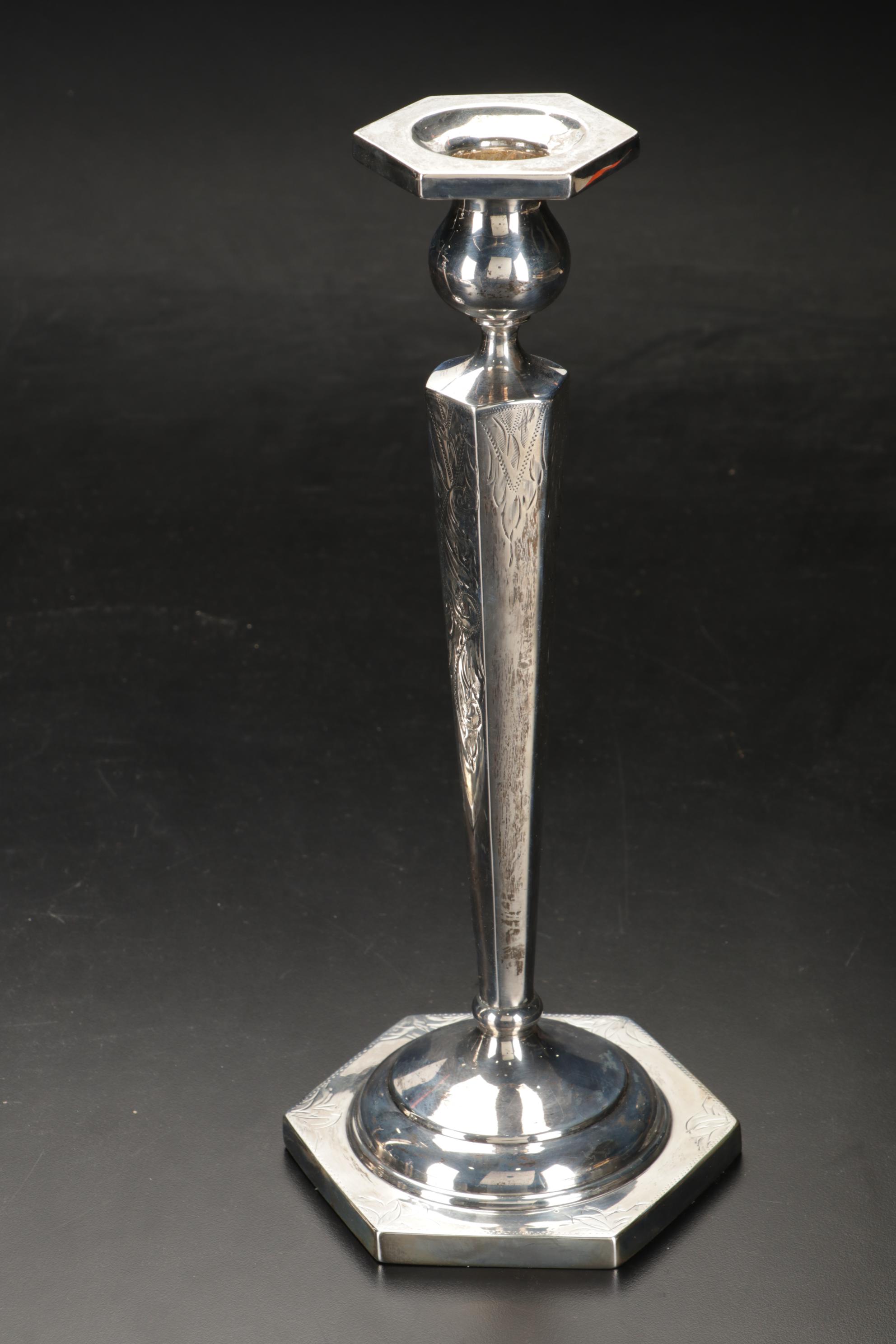 Sterling Silver Candlesticks, Salt and Pepper Shakers, Bowl, and Cake Server