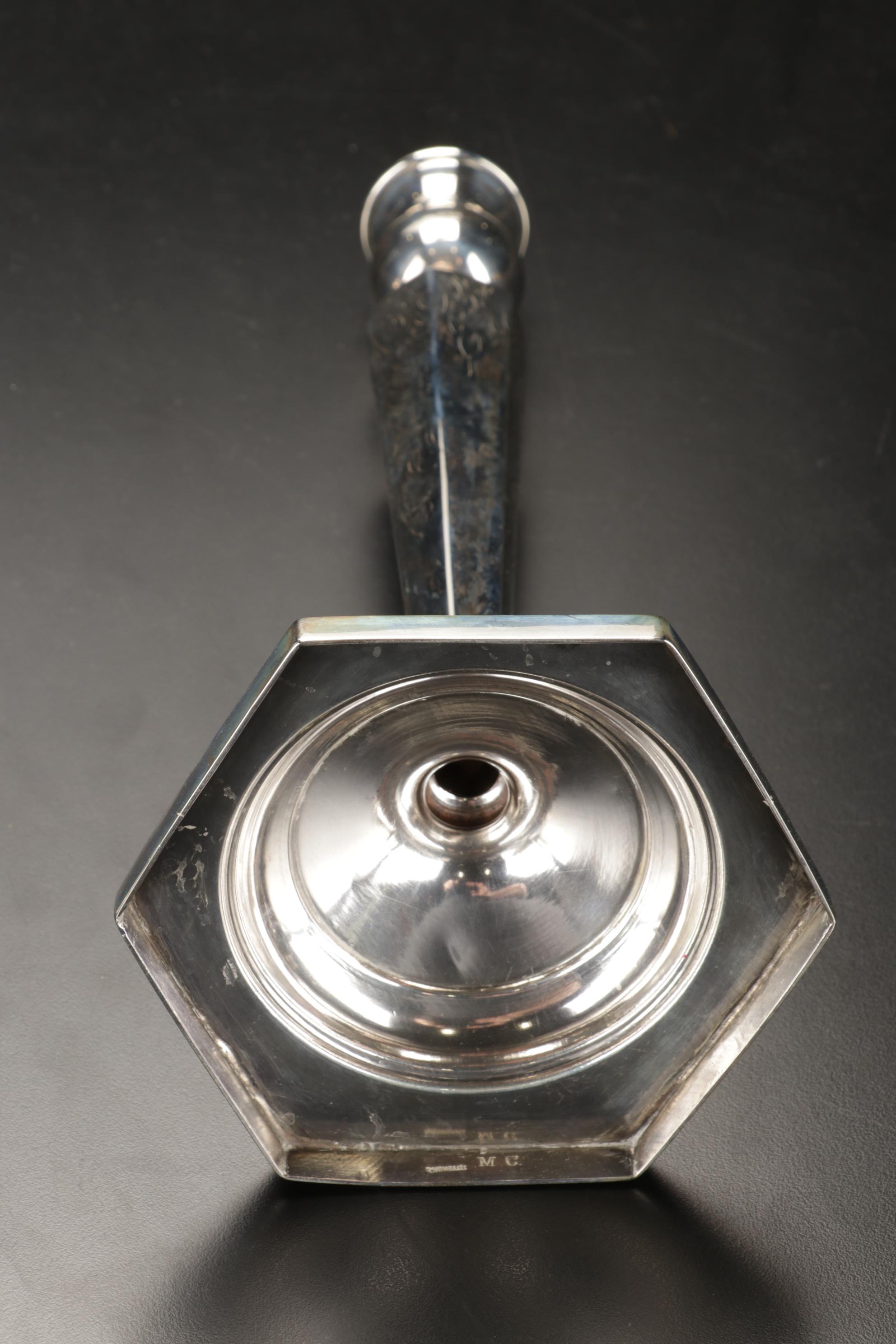 Sterling Silver Candlesticks, Salt and Pepper Shakers, Bowl, and Cake Server