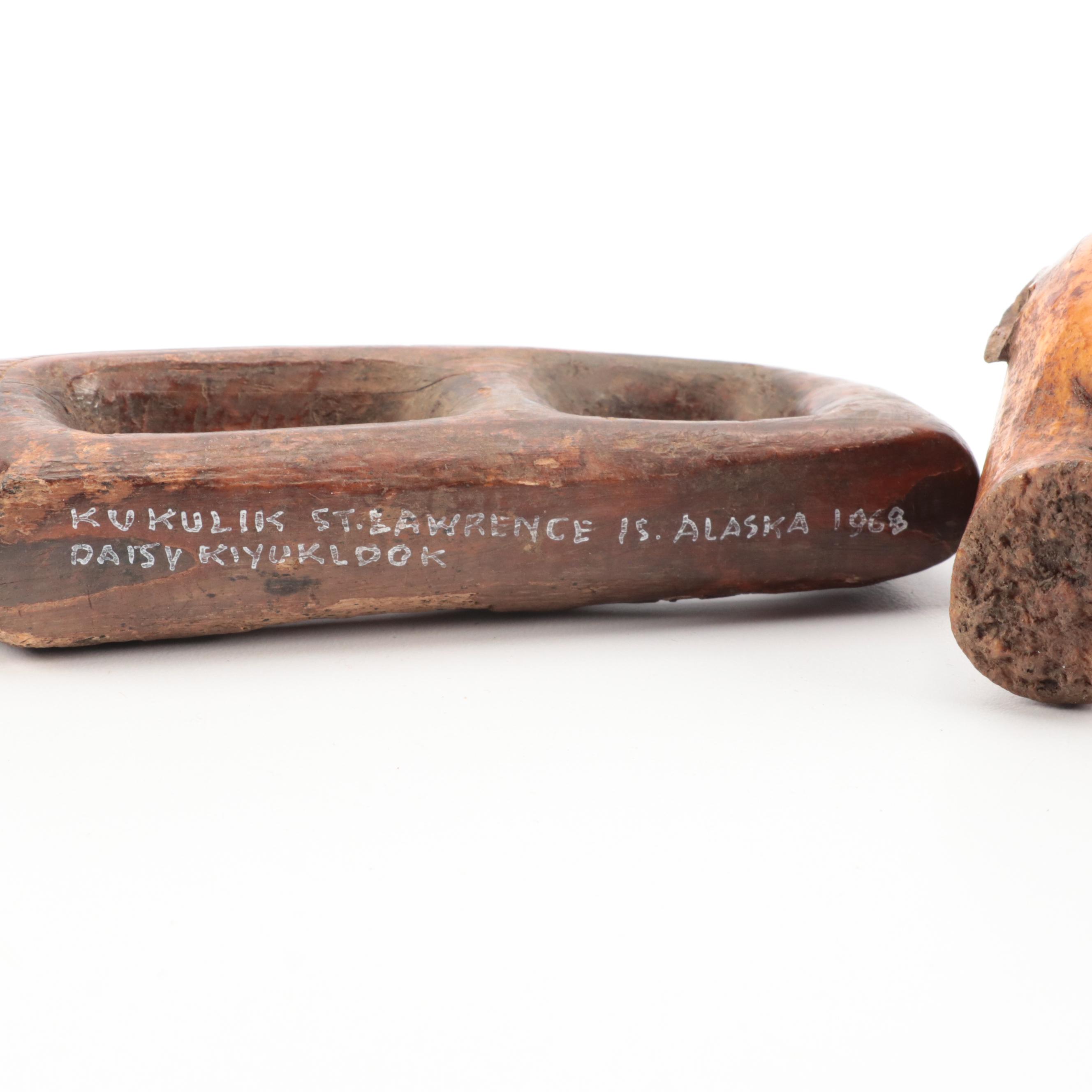 Alaskan Kukulik Wooden Artifacts With Nome Stone Hand-Carved Sinkers, More