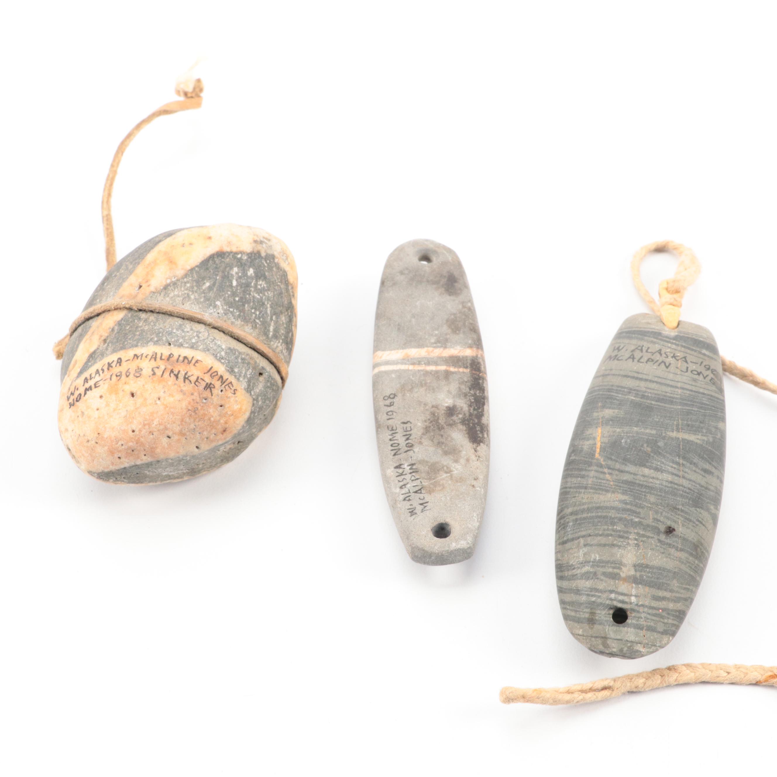 Alaskan Kukulik Wooden Artifacts With Nome Stone Hand-Carved Sinkers, More