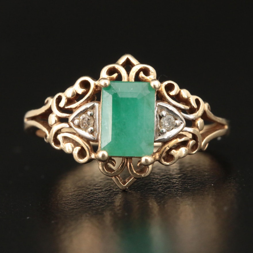 10K Emerald and Diamond Ring