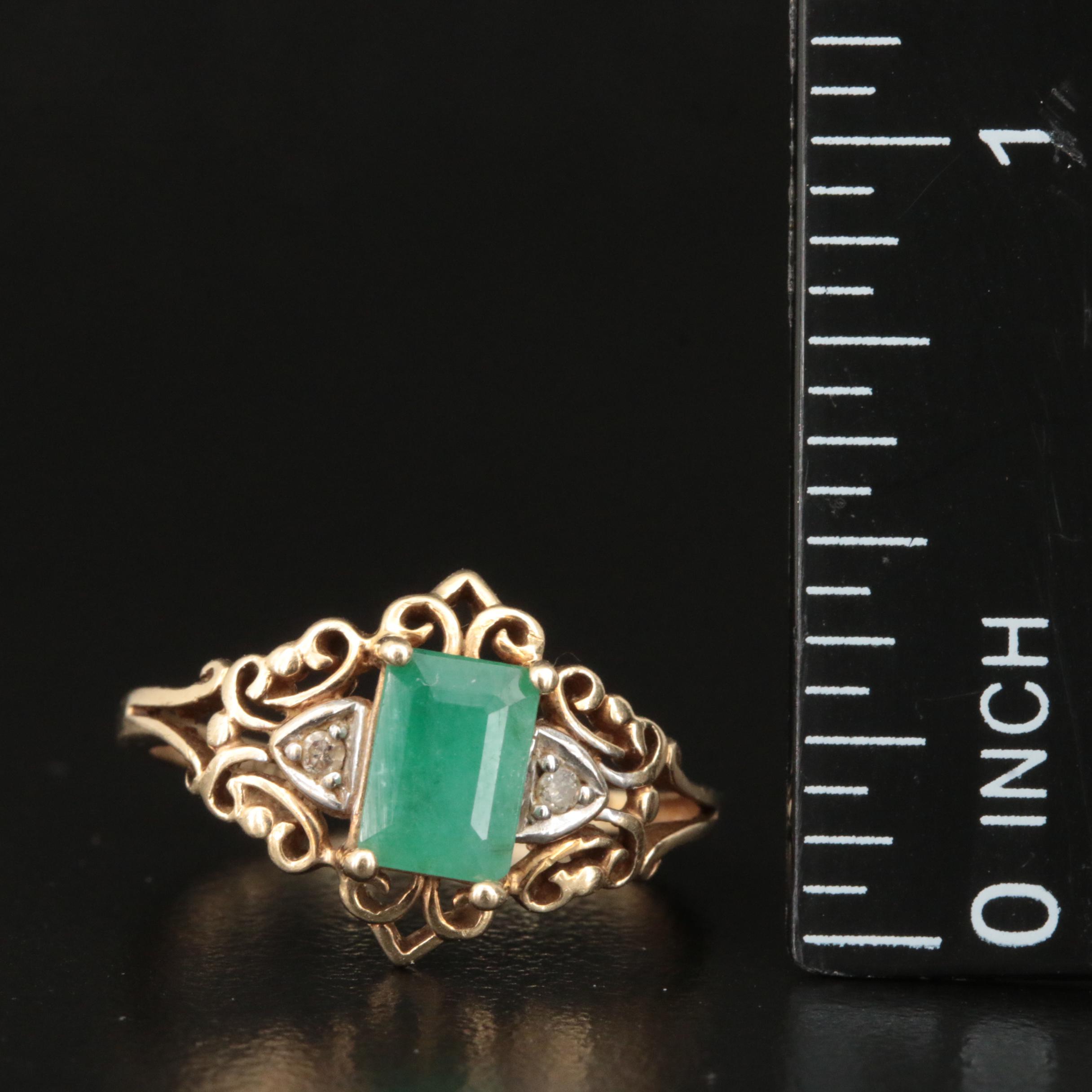 10K Emerald and Diamond Ring