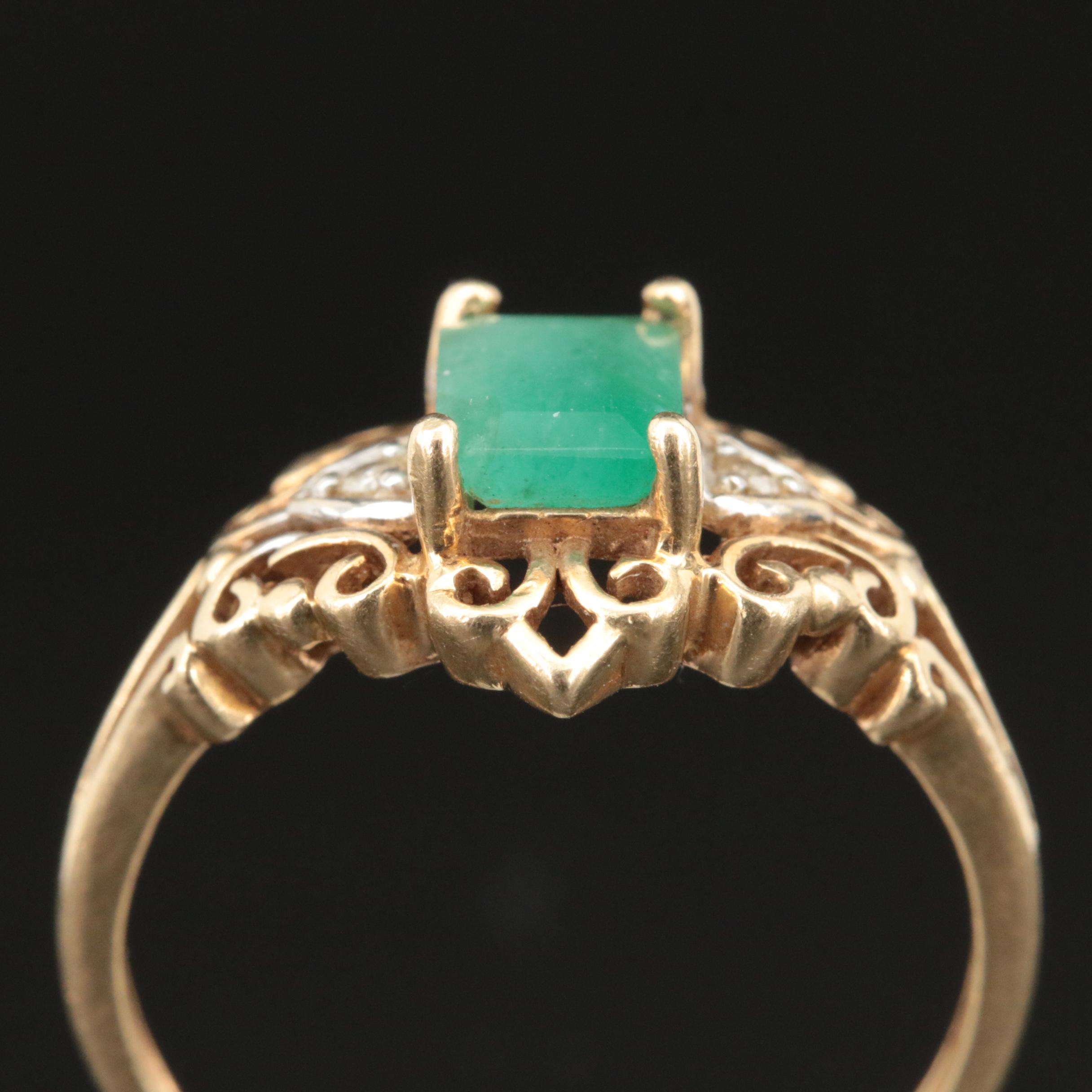 10K Emerald and Diamond Ring