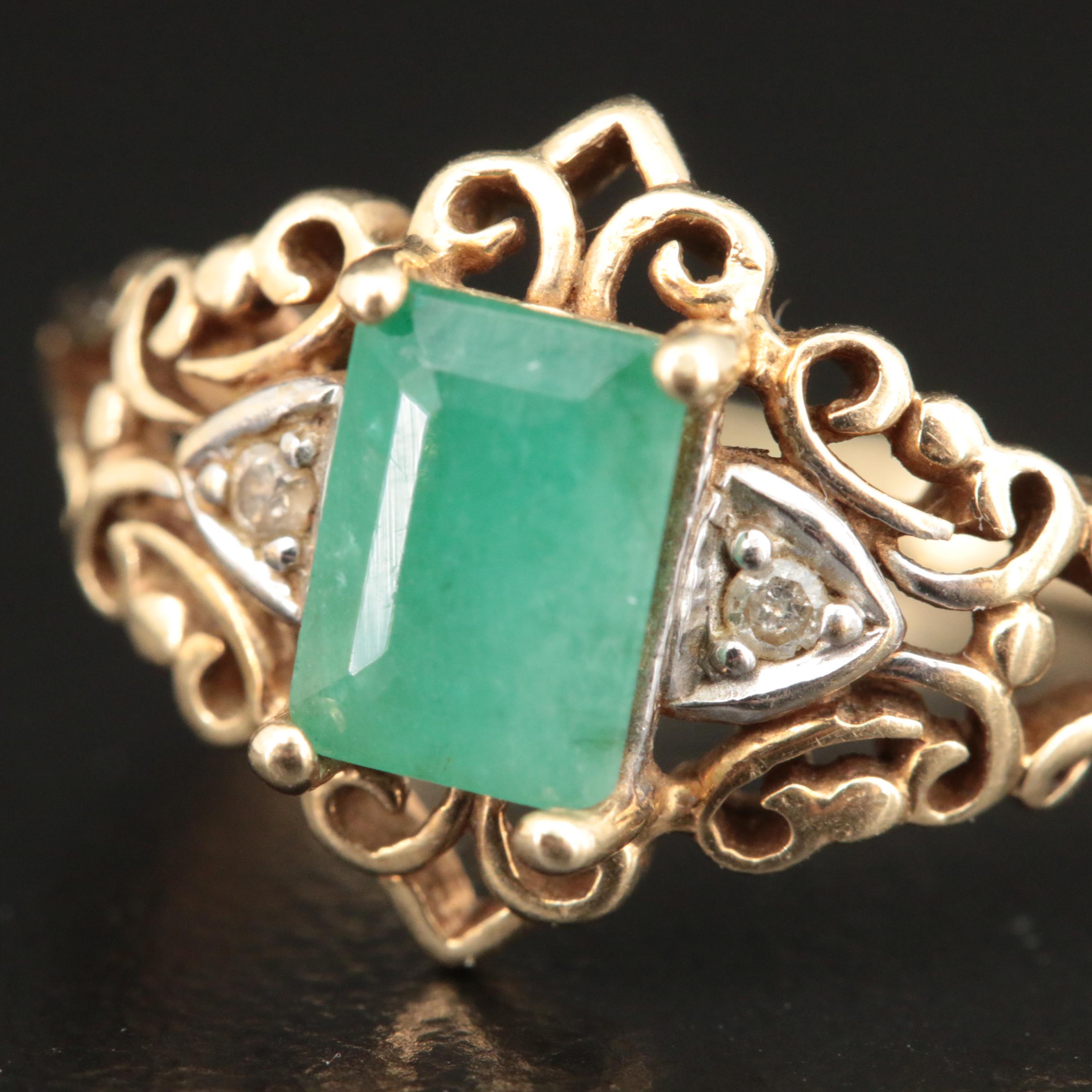 10K Emerald and Diamond Ring