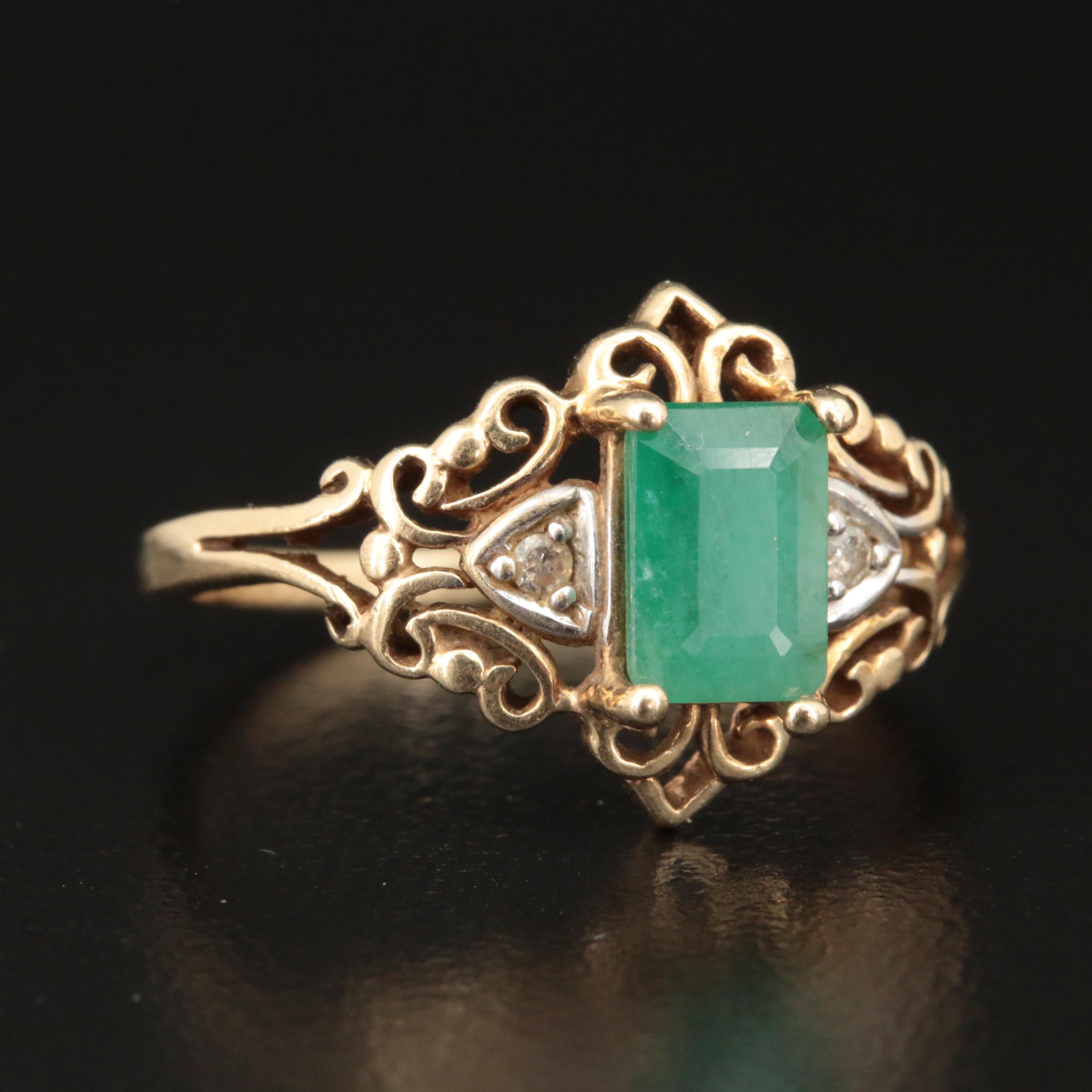 10K Emerald and Diamond Ring