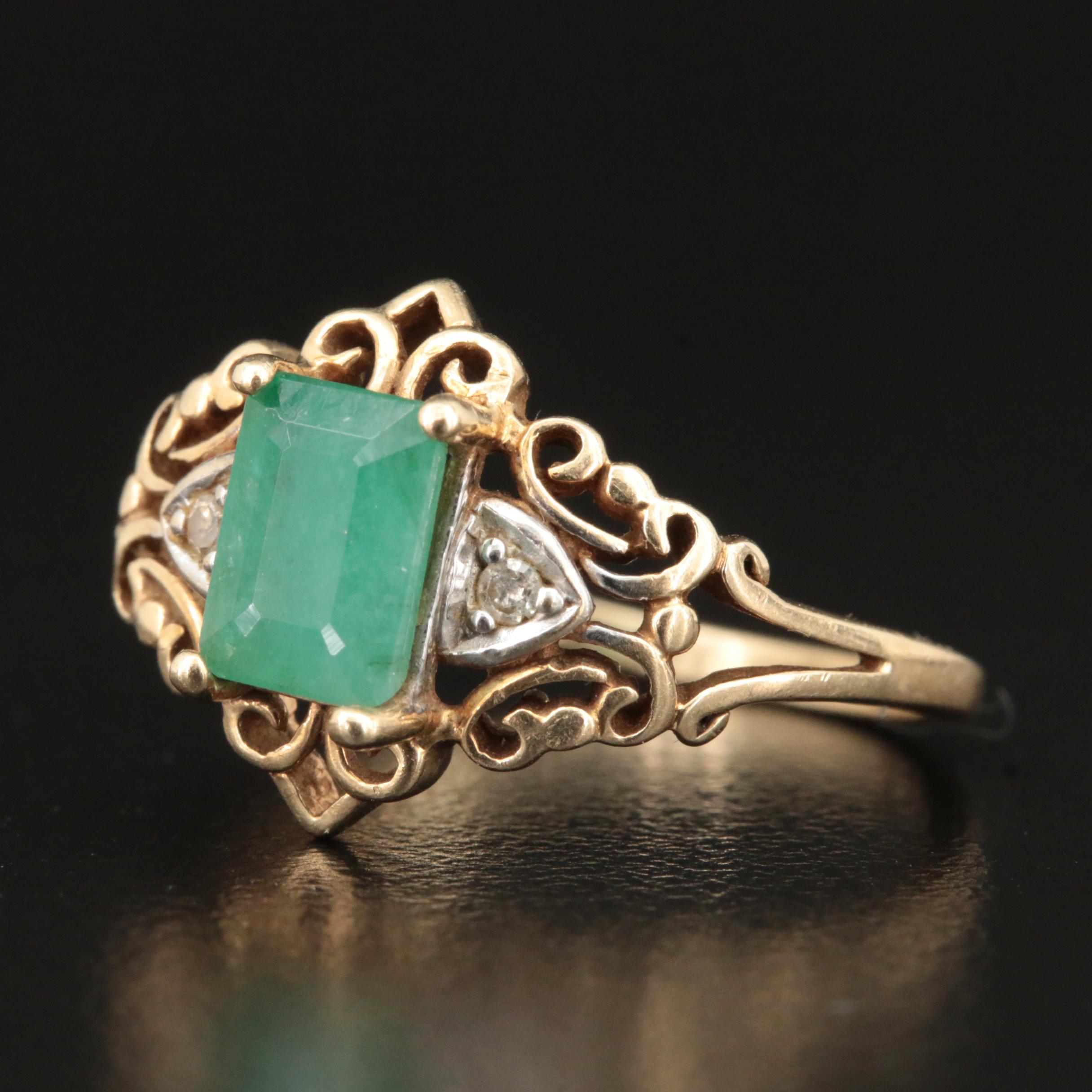 10K Emerald and Diamond Ring
