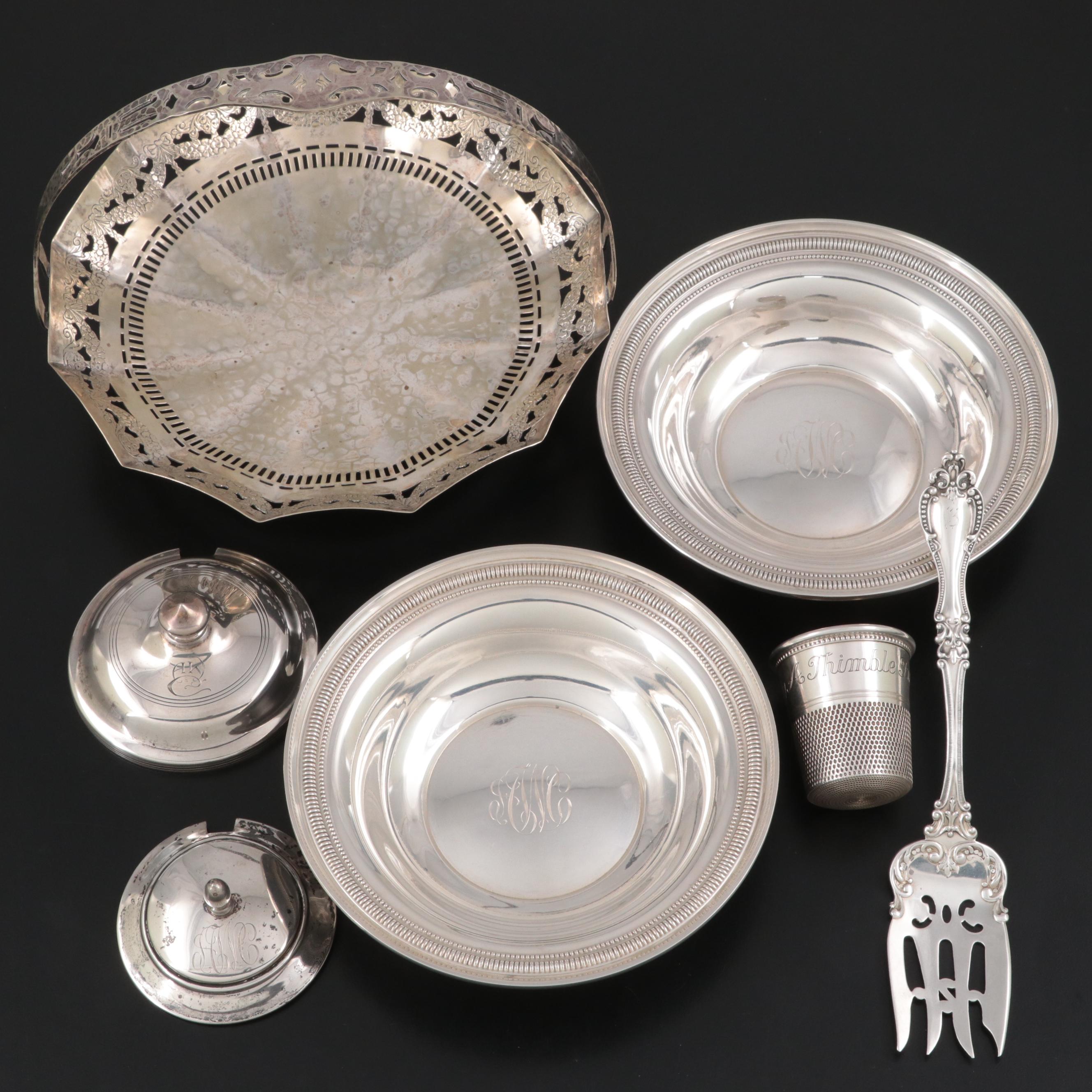 American Sterling Silver Tableware with Pierced Silver Plate Basket