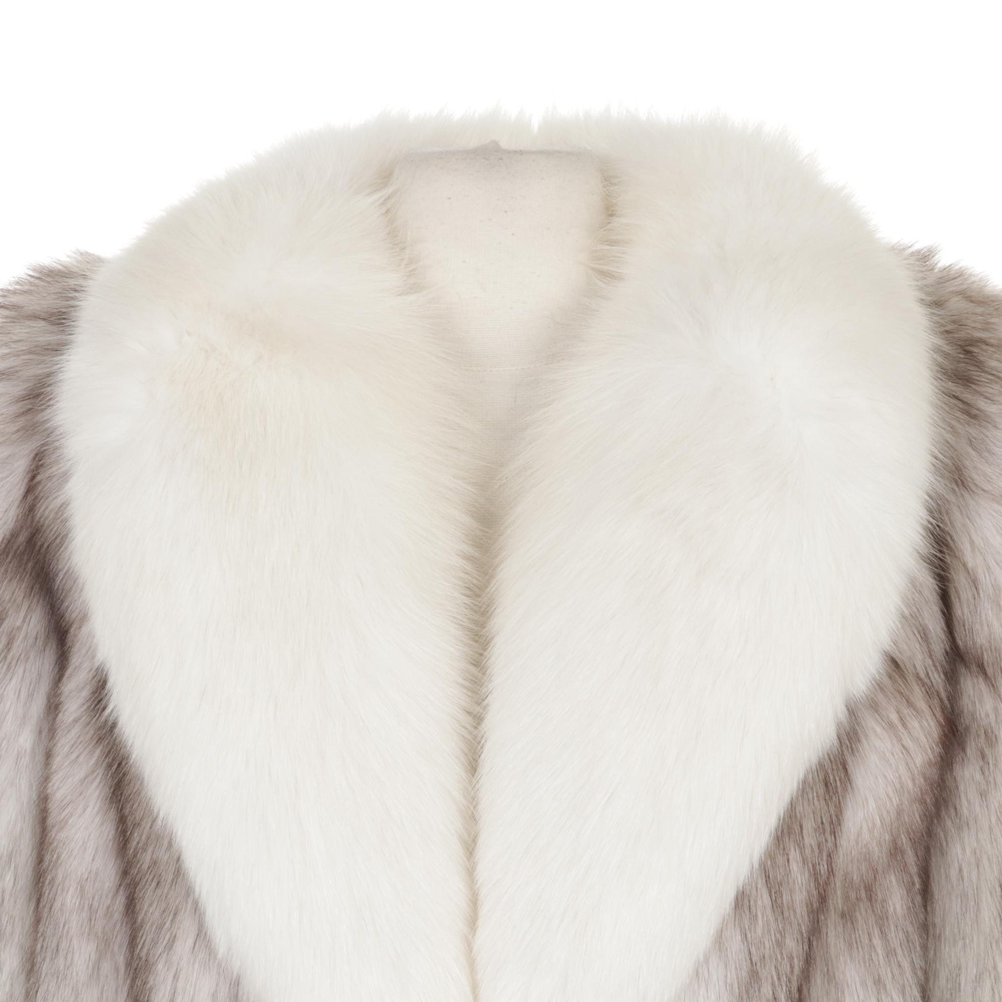 Blue and Arctic Fox Fur Full-Length Coat by Flemington Furs with Tuxedo Collar