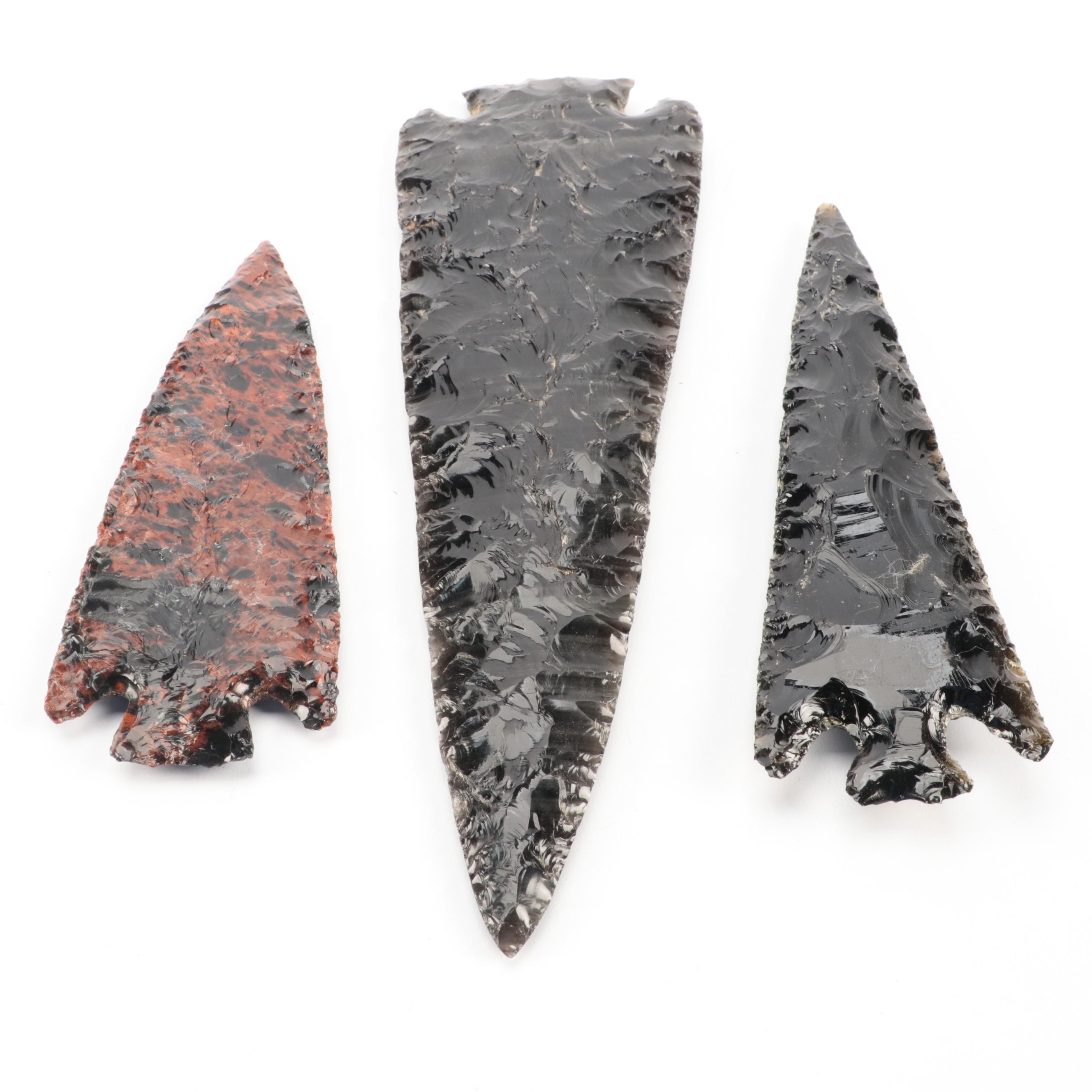 Obsidian and Mahogany Obsidian Knapped Projectile Points