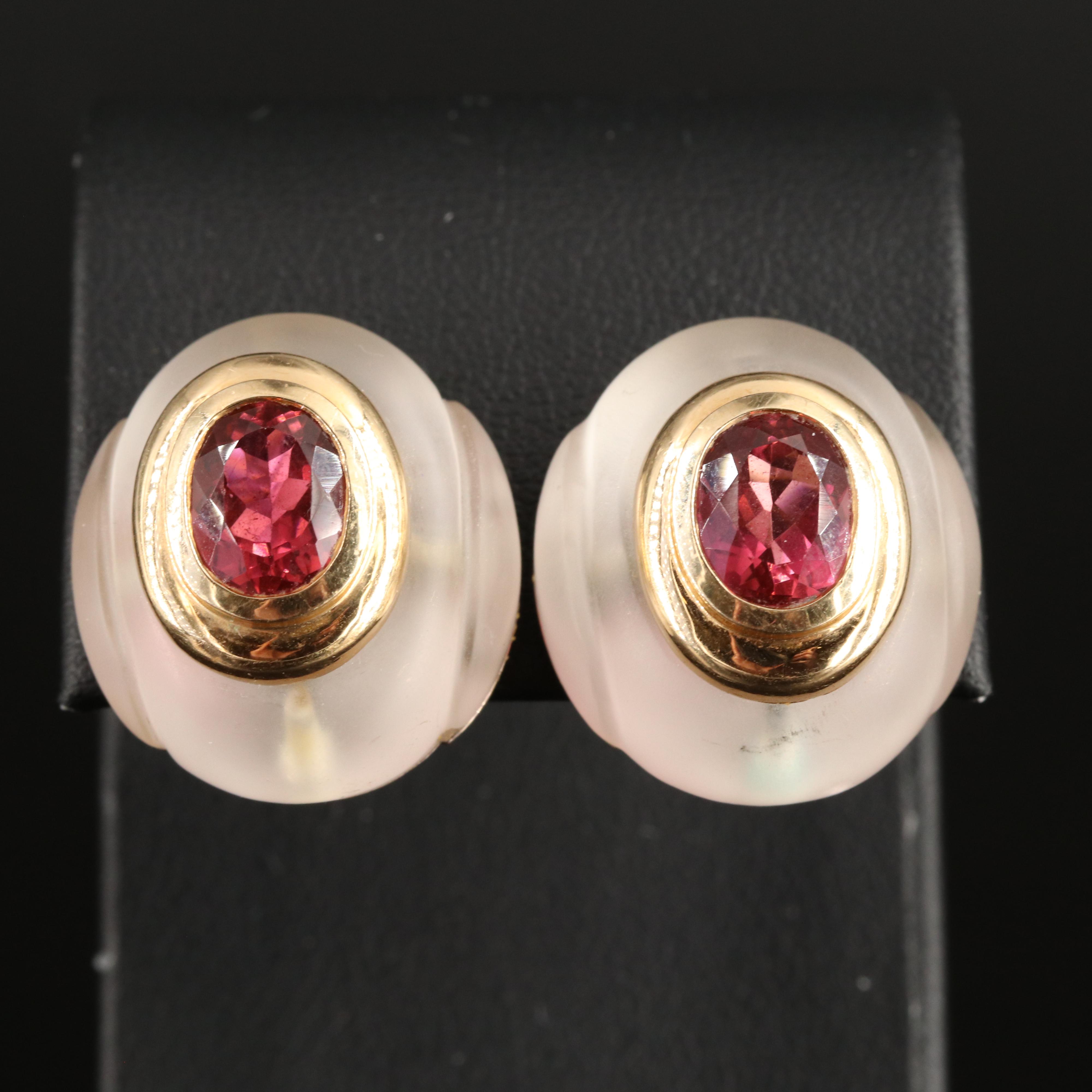 14K Tourmaline and Rock Crystal Quartz Earrings