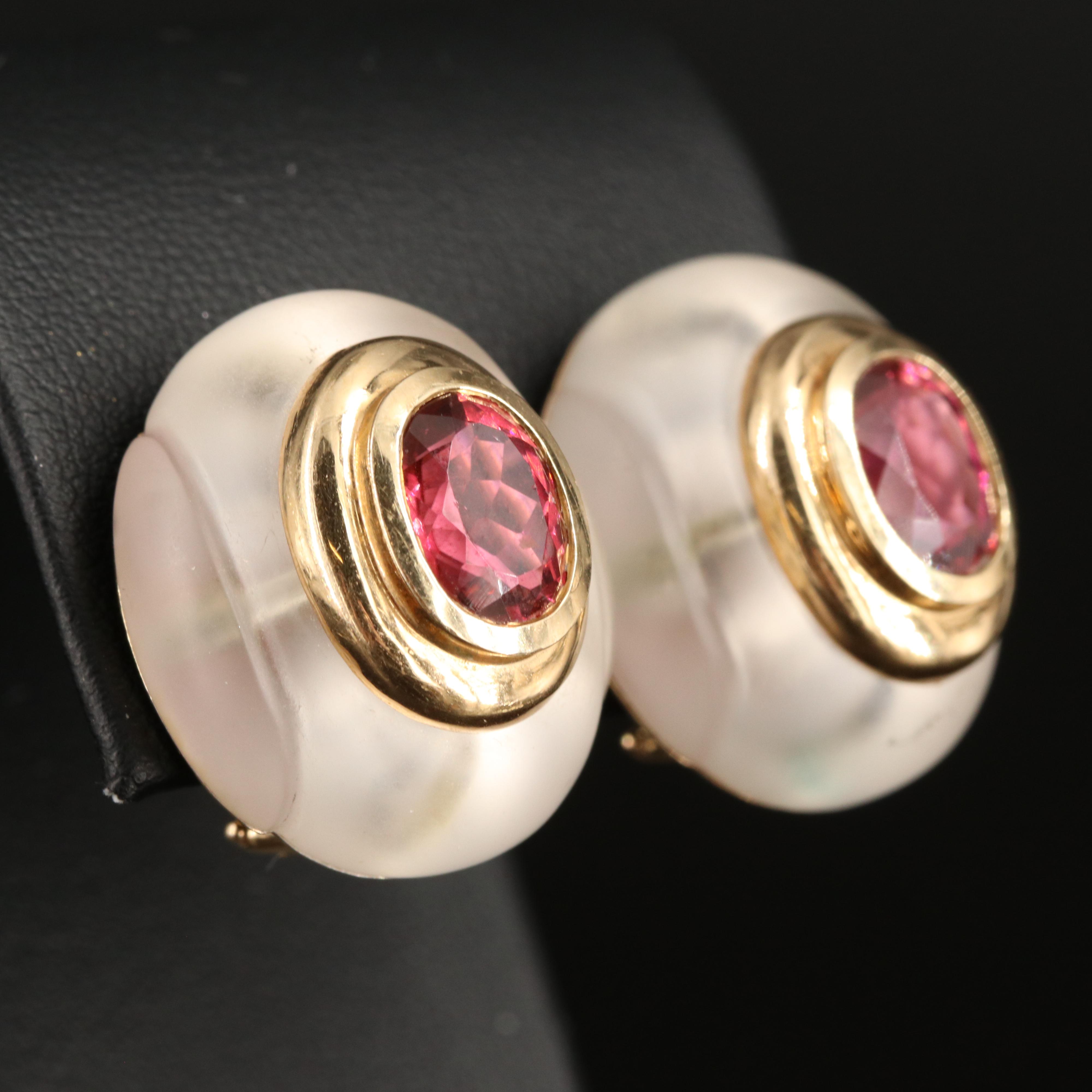 14K Tourmaline and Rock Crystal Quartz Earrings