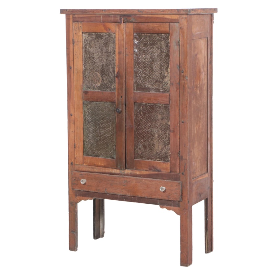 American Primitive Hardwood Four-Tin Pie Safe, 19th Century