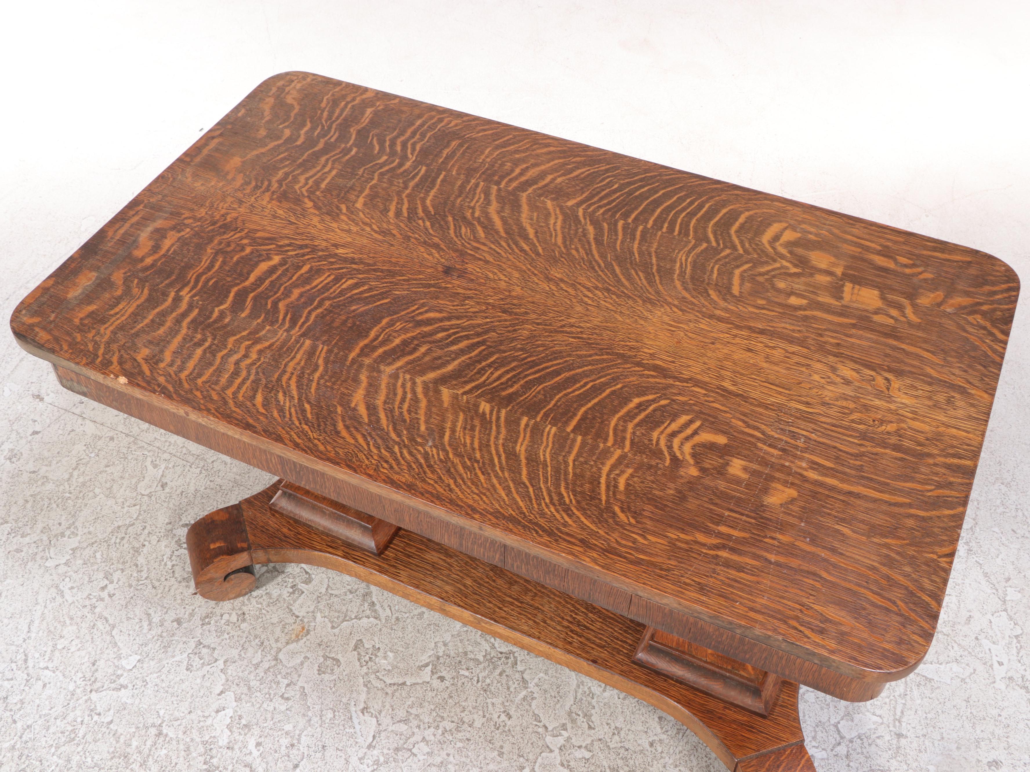 H.P. Robertson Victorian Quarter-Sawn Oak Library Table