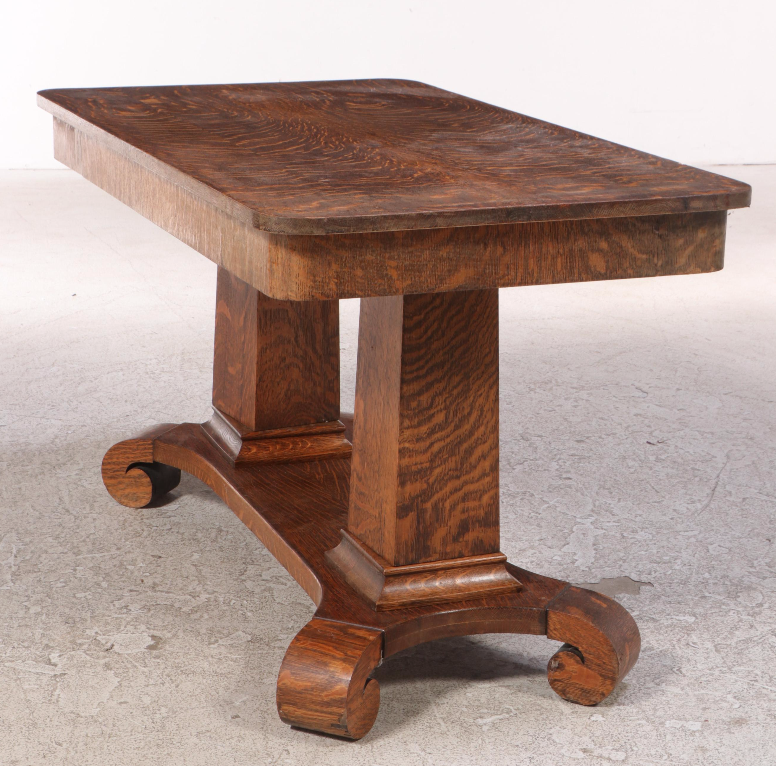 H.P. Robertson Victorian Quarter-Sawn Oak Library Table