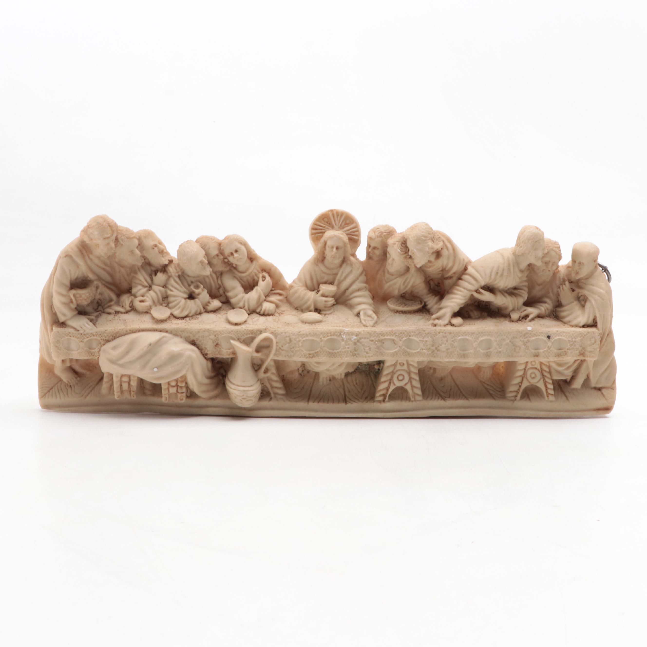 Ardalt Ceramic Angel Figurines with "The Last Supper" Resin Wall Hanging