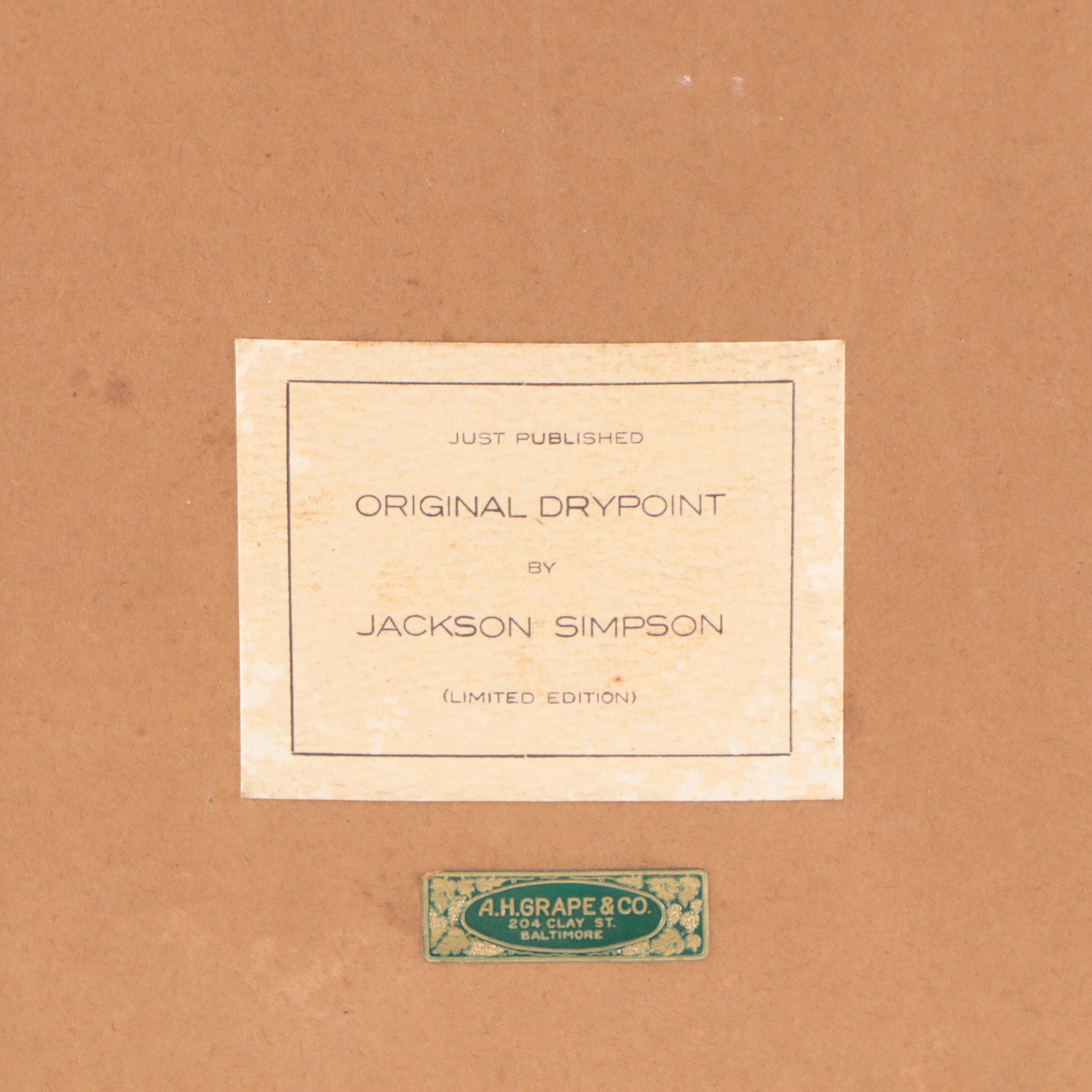 Henry Jackson Simpson Etching of Fly Fisherman "Anxious Moments," Circa 1949