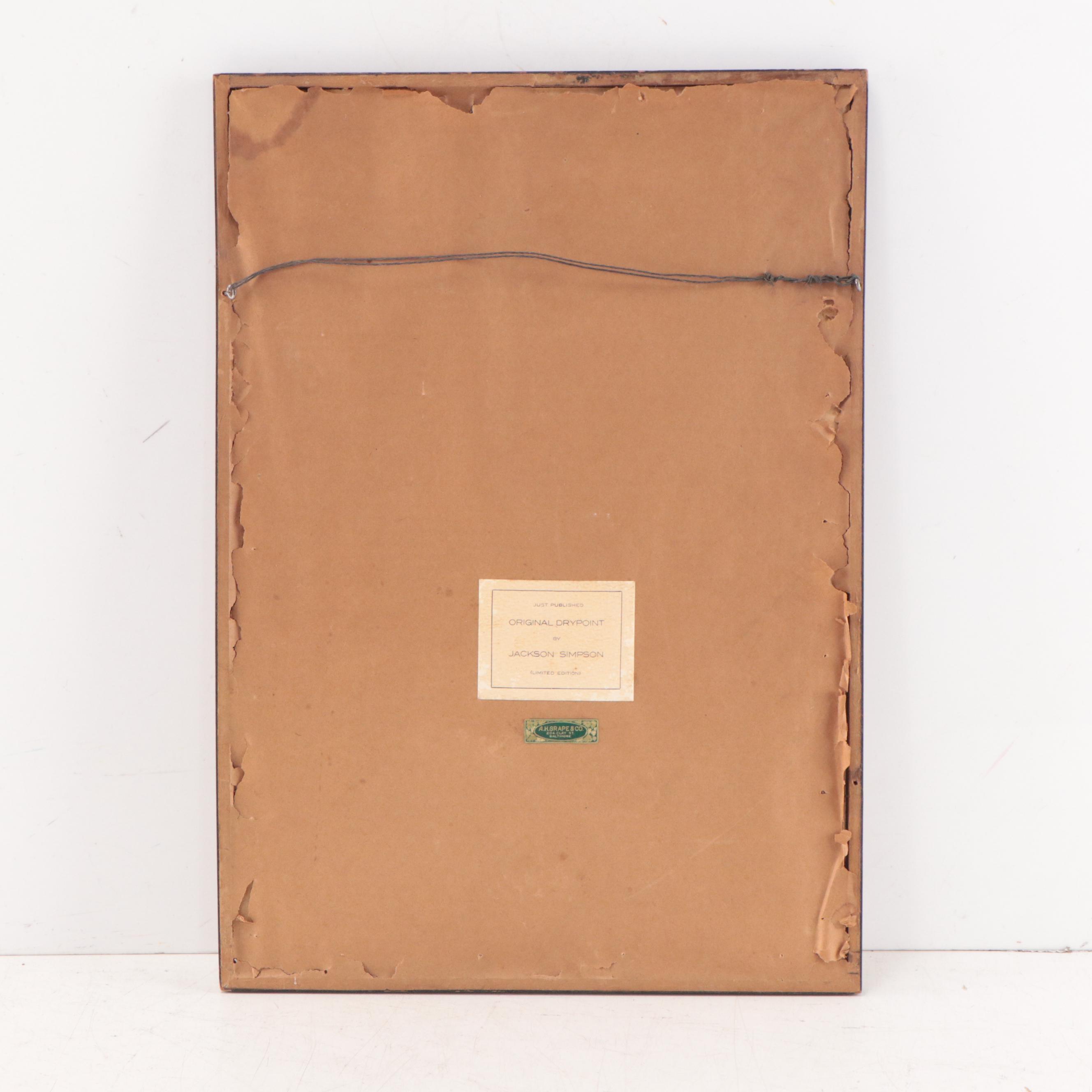 Henry Jackson Simpson Etching of Fly Fisherman "Anxious Moments," Circa 1949