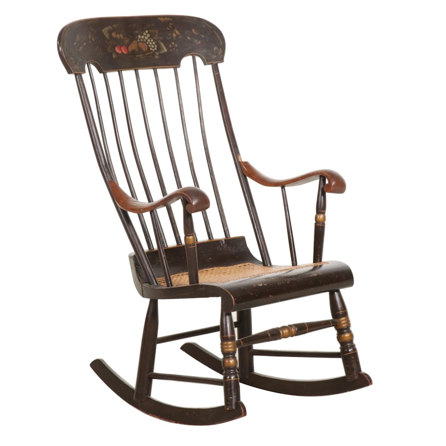 Late Federal Stencil-Decorated Ebonized "Fancy" Rocking Chair, 19th Century