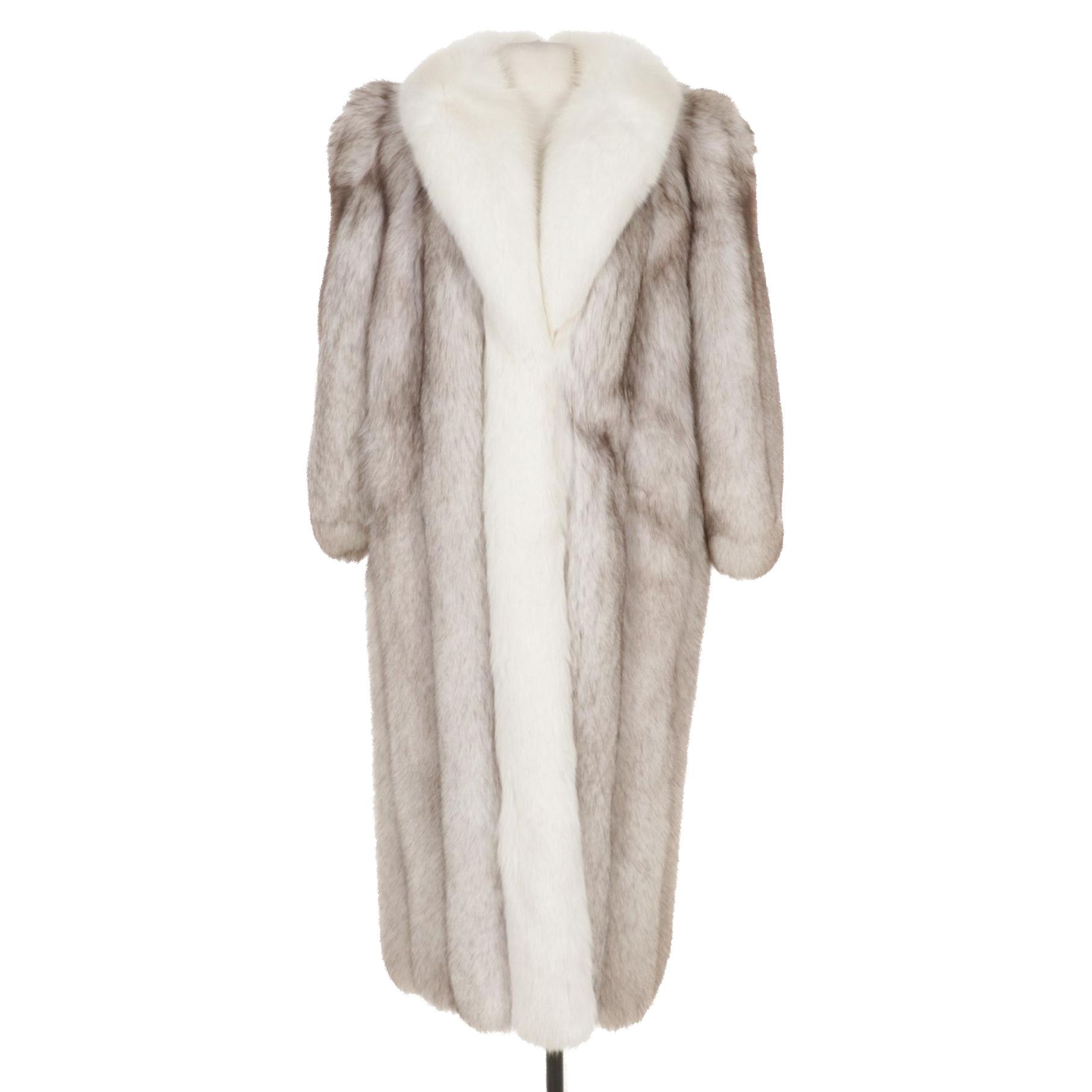 Blue and Arctic Fox Fur Full-Length Coat by Flemington Furs with Tuxedo Collar