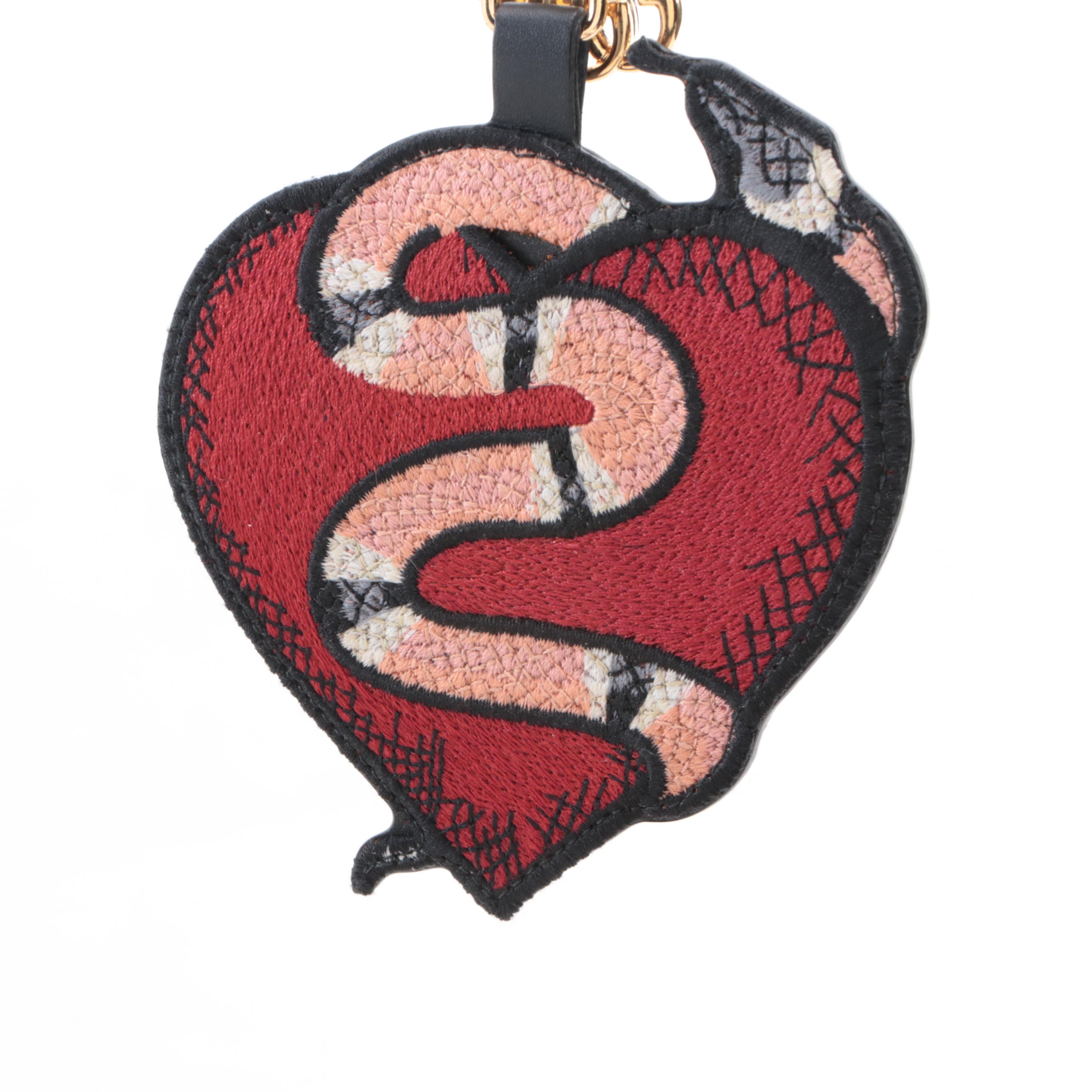 Gucci Embroidered Snake and Heart Bag Charm with GG Supreme Canvas