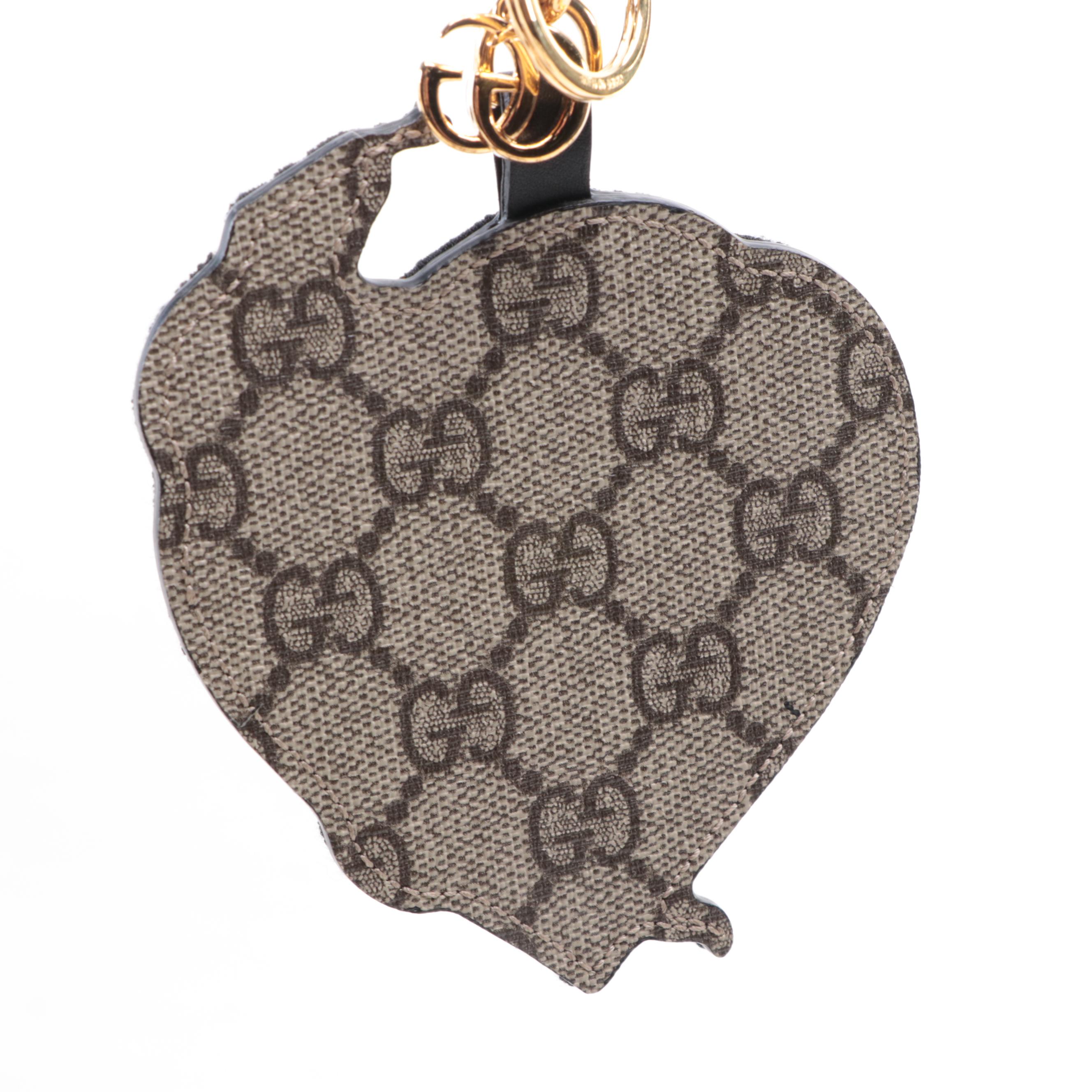 Gucci Embroidered Snake and Heart Bag Charm with GG Supreme Canvas