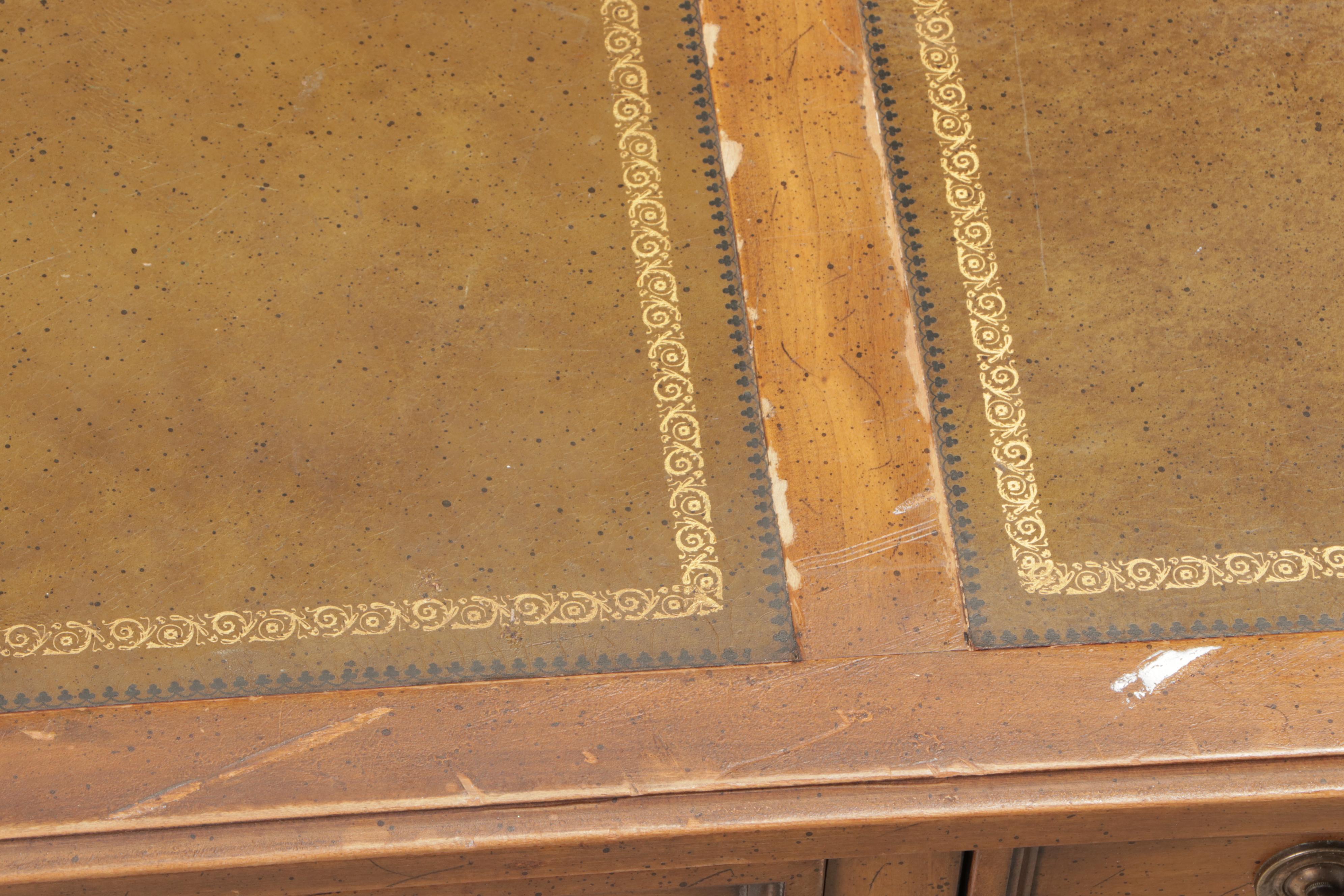 Sligh & Lowry Pecan Double Pedestal Desk with Leather Top