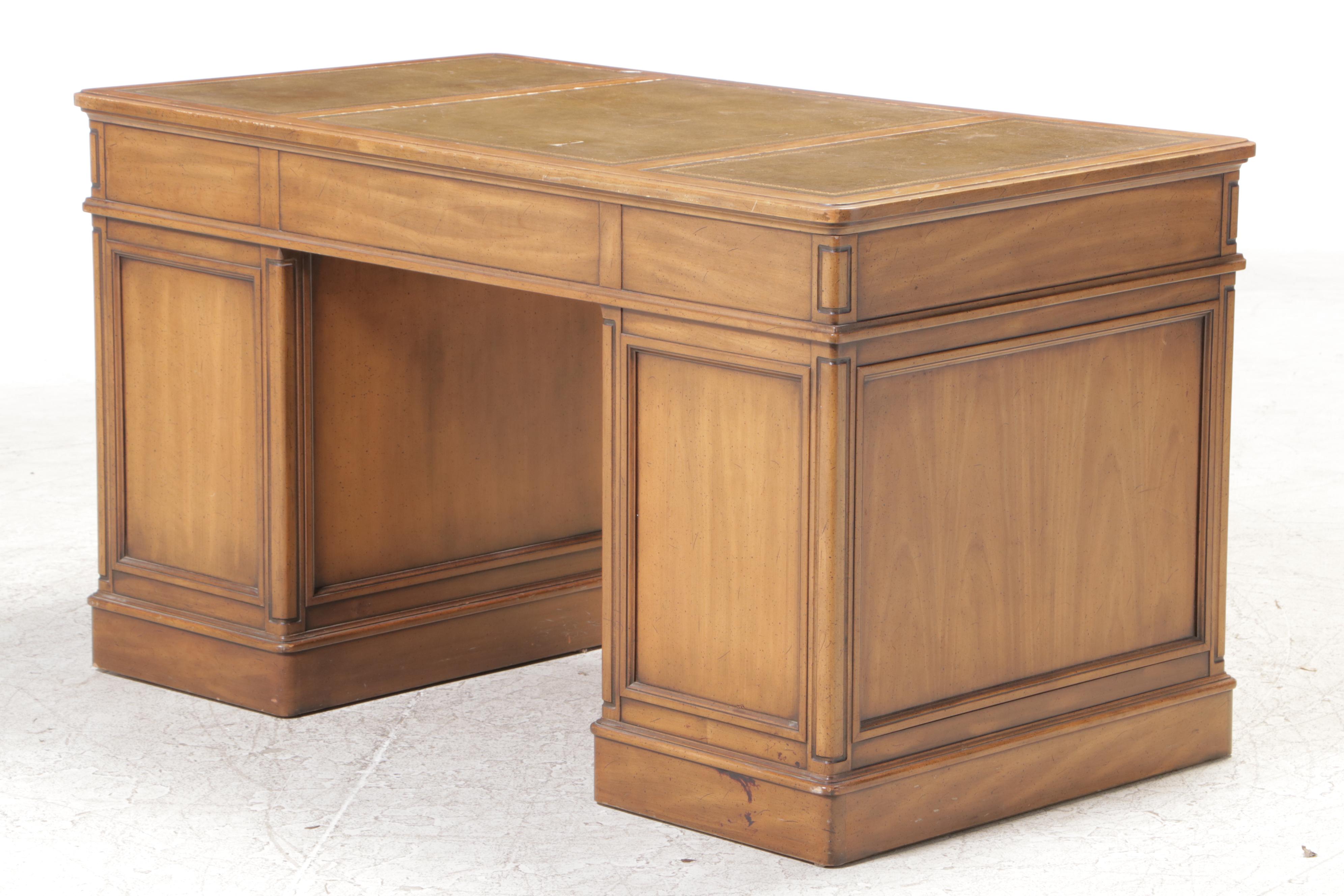 Sligh & Lowry Pecan Double Pedestal Desk with Leather Top