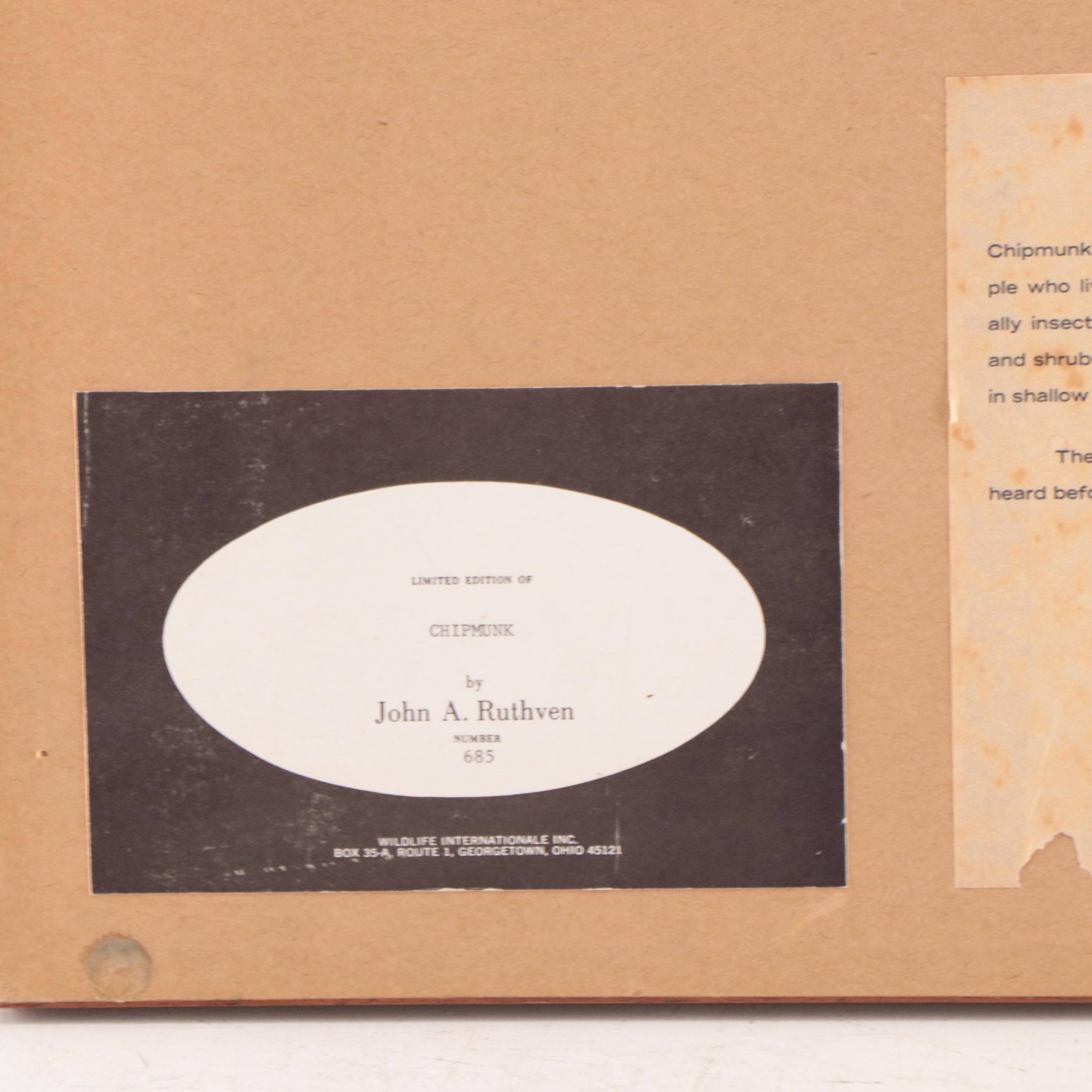 John Ruthven Offset Lithograph "Eastern Chipmunk"