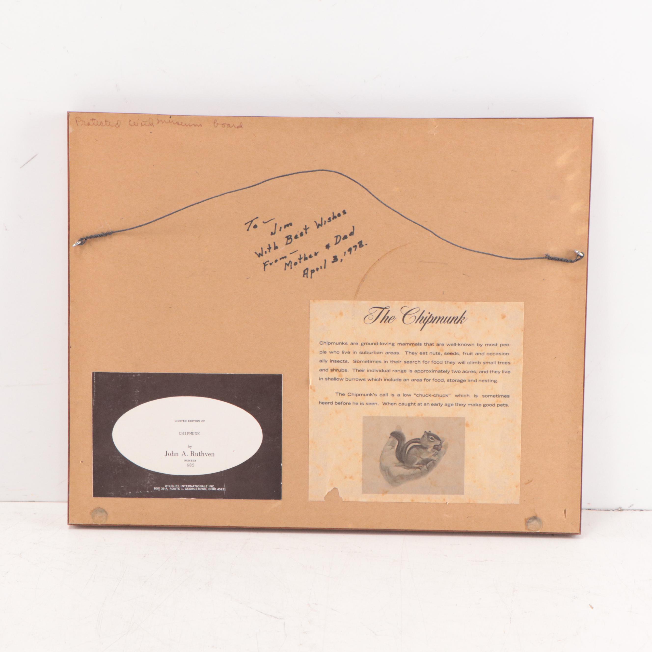 John Ruthven Offset Lithograph "Eastern Chipmunk"