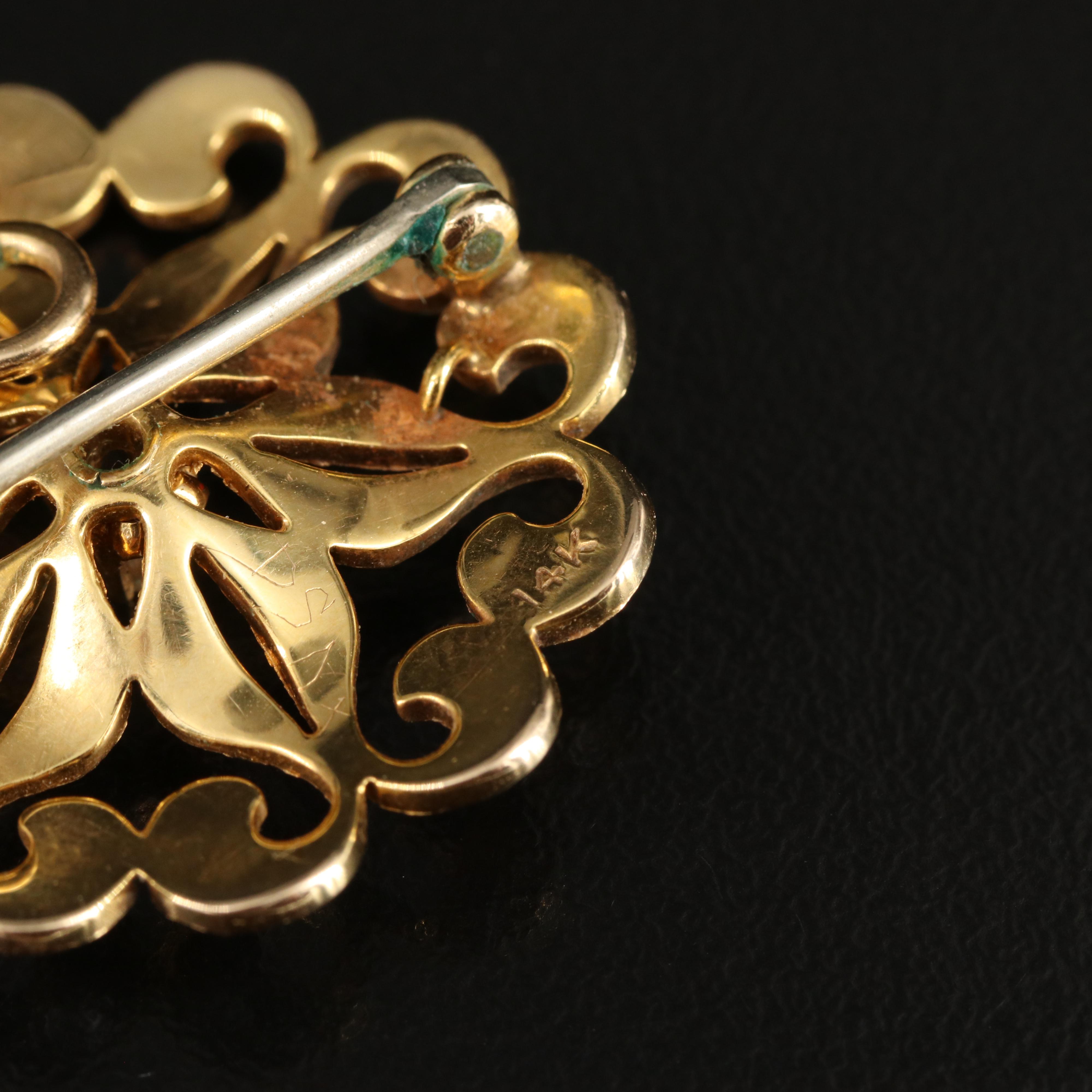 Art Nouveau 14K Diamond and Seed Pearl Converter Brooch