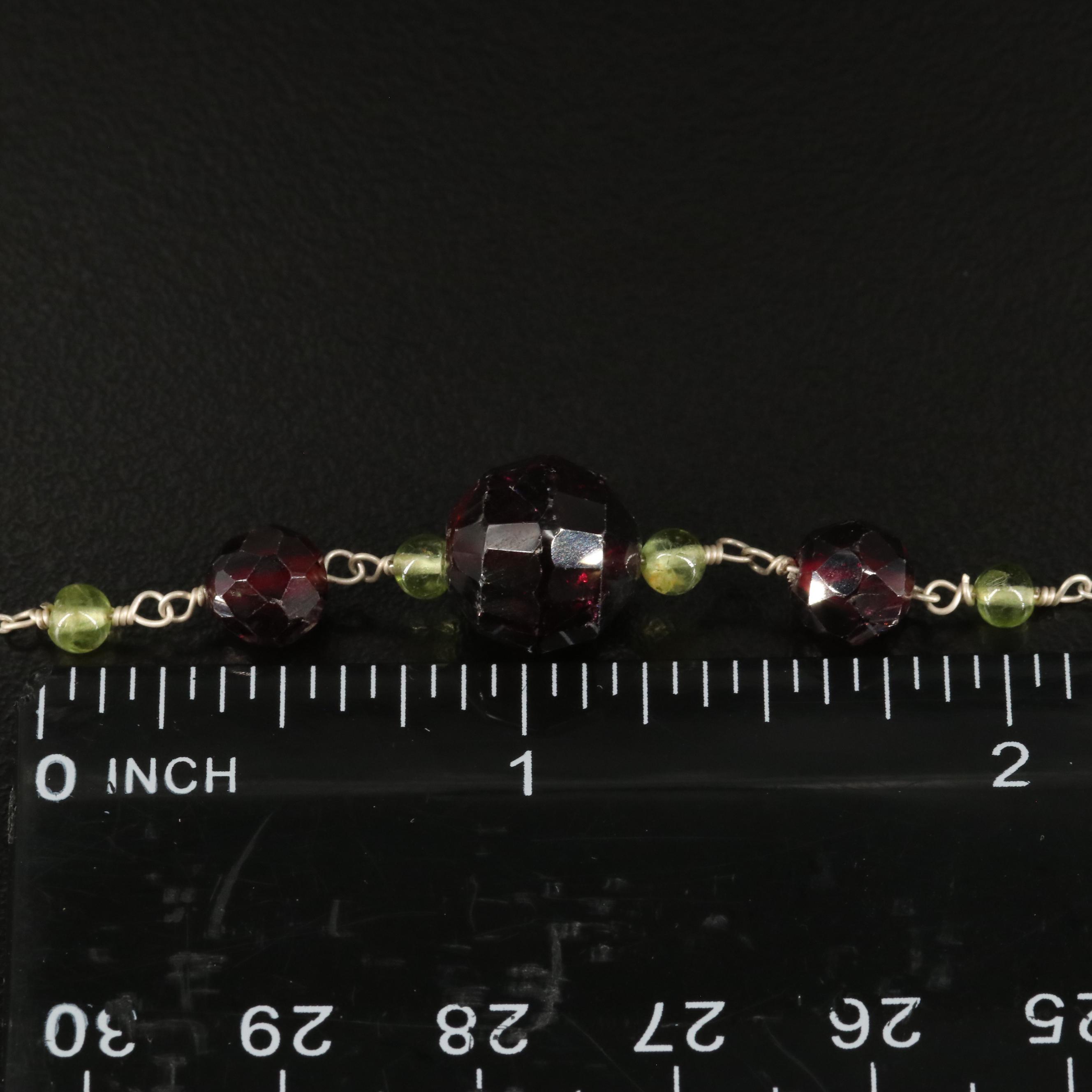 Sterling Garnet and Peridot Station Necklace