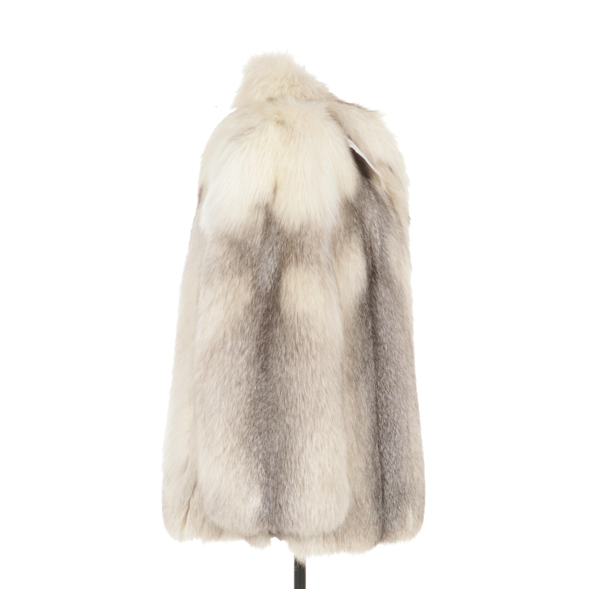 Shadow Fox Fur Coat with Zip-Front Closure by Saga Fox
