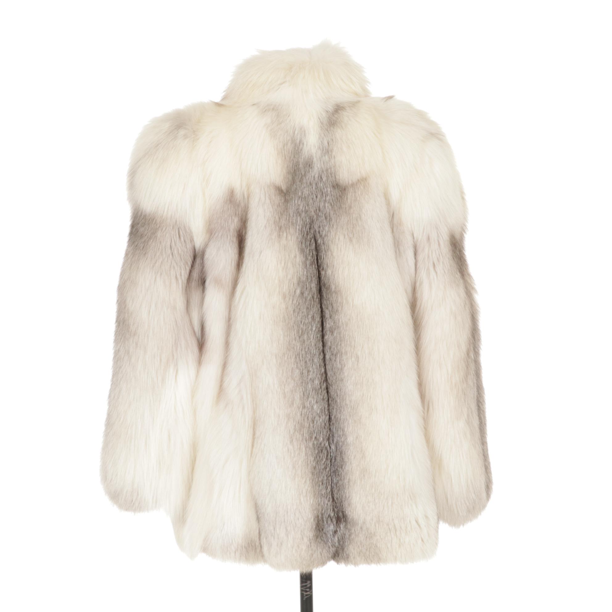 Shadow Fox Fur Coat with Zip-Front Closure by Saga Fox
