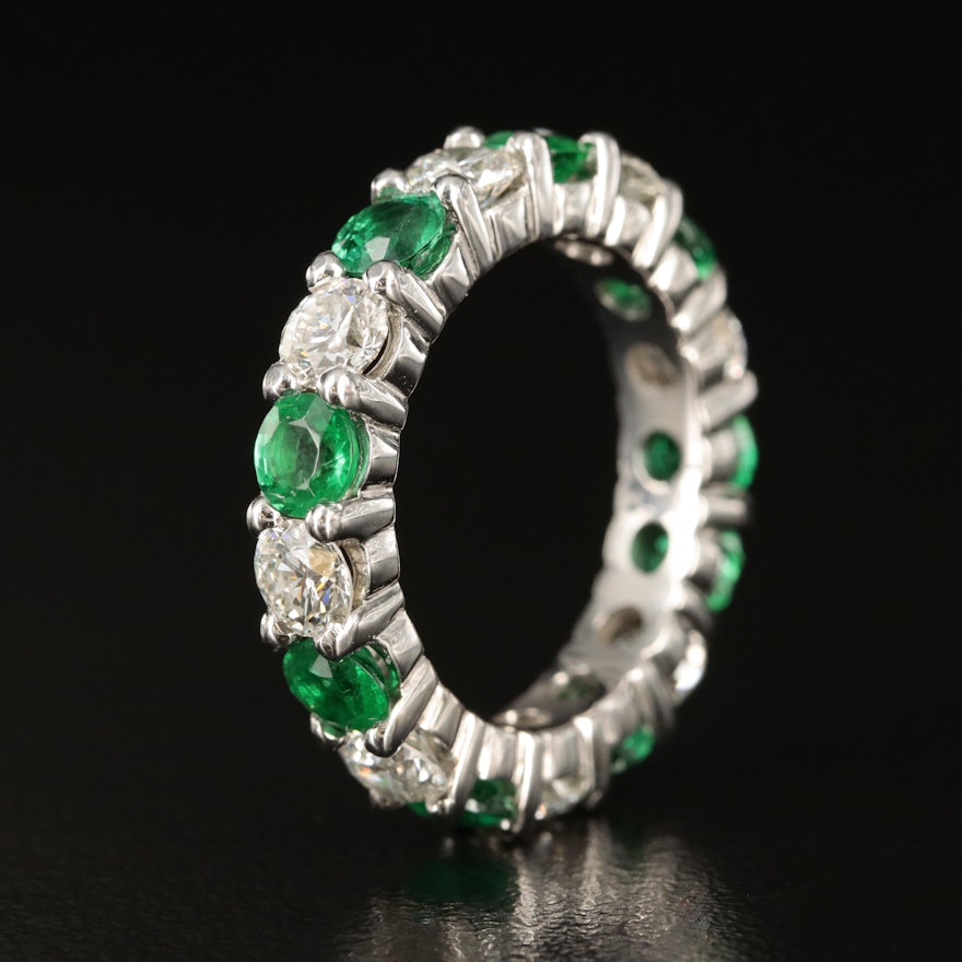 14K Emerald and 3.68 CTW Diamond Eternity Band