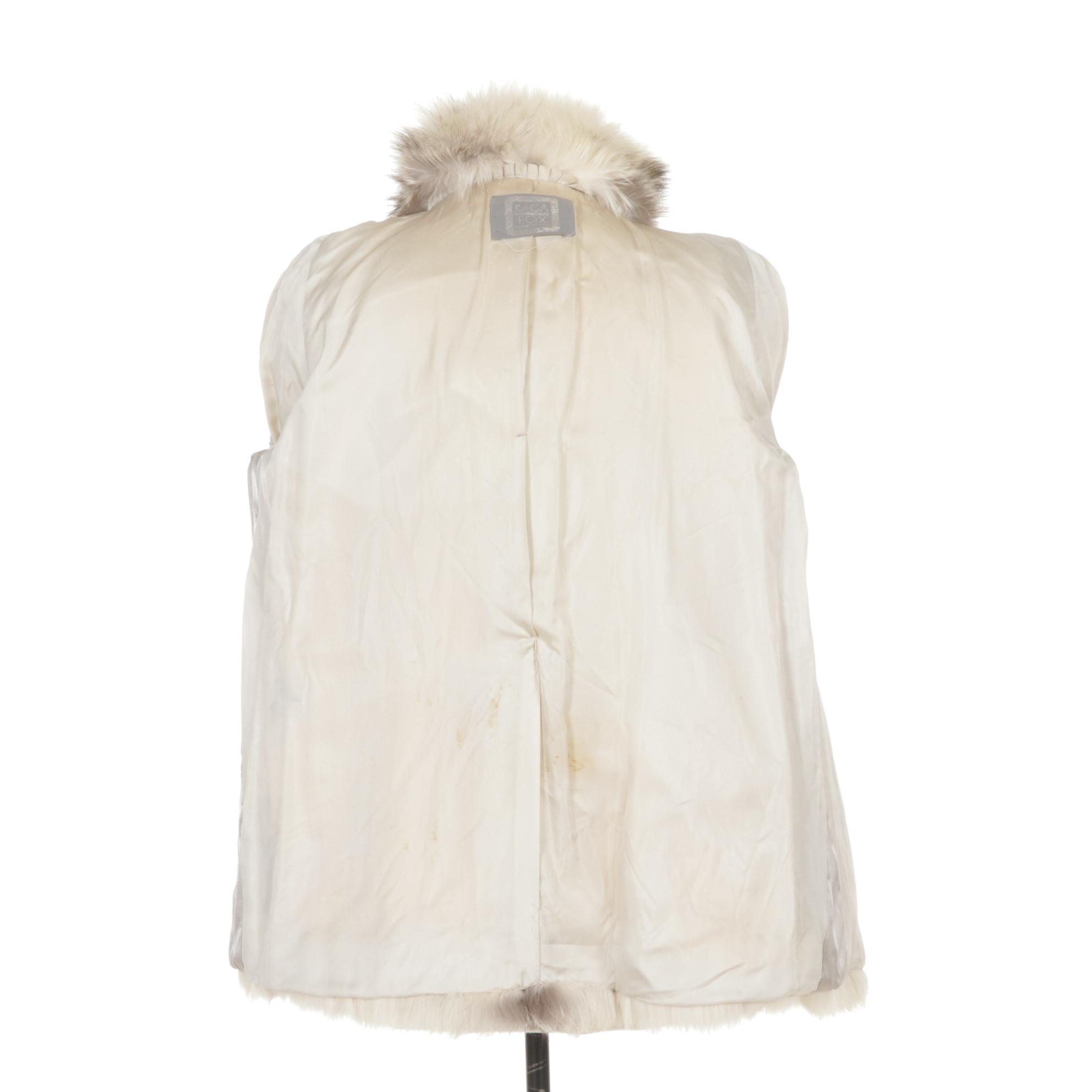 Shadow Fox Fur Coat with Zip-Front Closure by Saga Fox