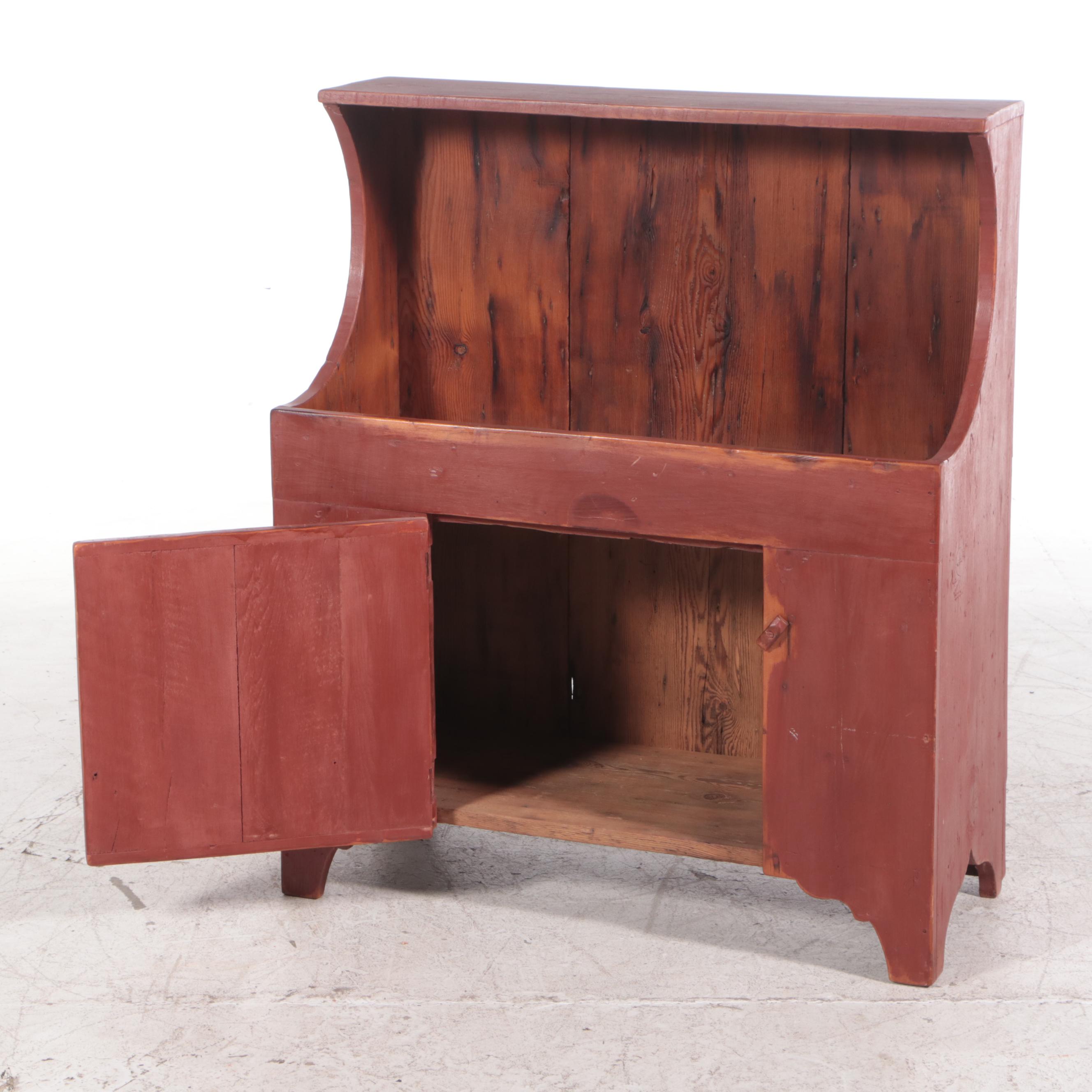 American Primitive Red Milk-Painted Dry Sink and Cabinet, 19th Century