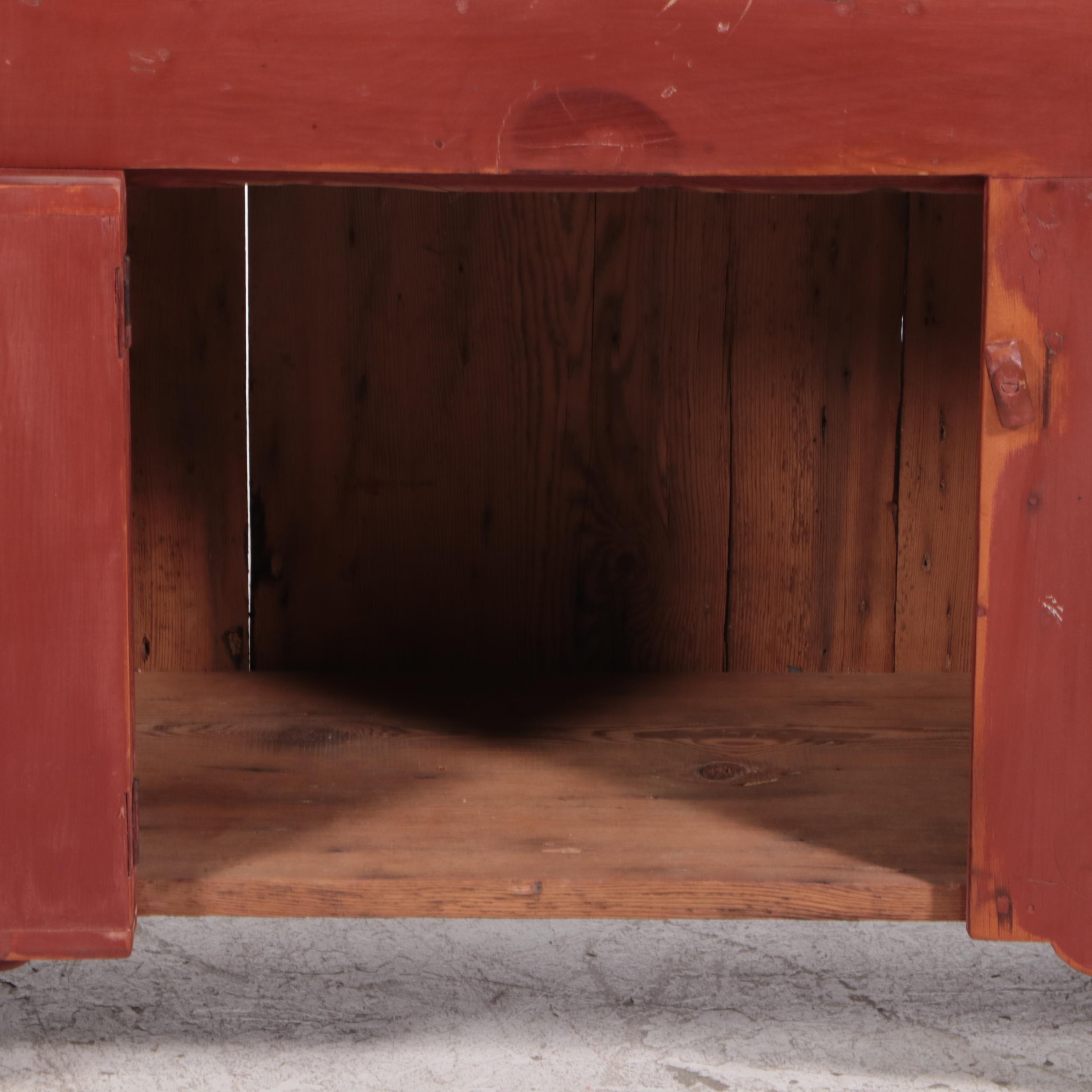 American Primitive Red Milk-Painted Dry Sink and Cabinet, 19th Century