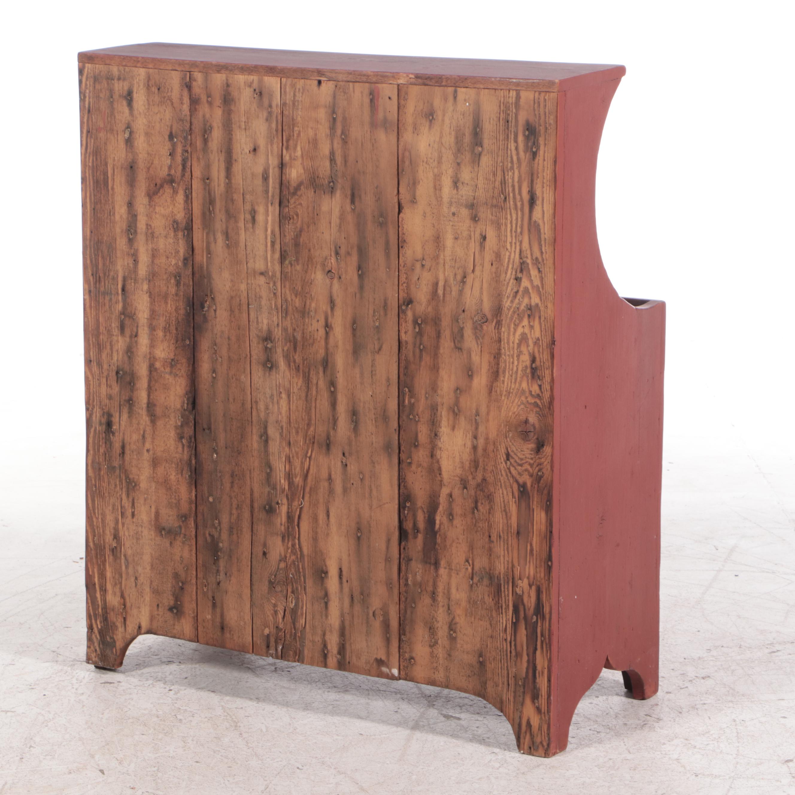American Primitive Red Milk-Painted Dry Sink and Cabinet, 19th Century
