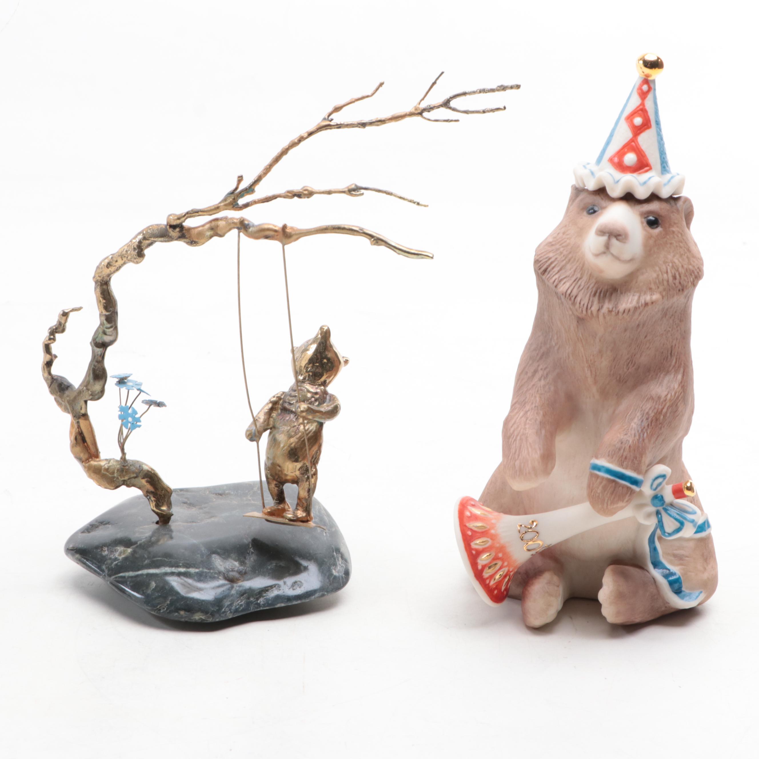 Boehm "Panda Resting" with Cybis and Other Bear Figurines and Décor