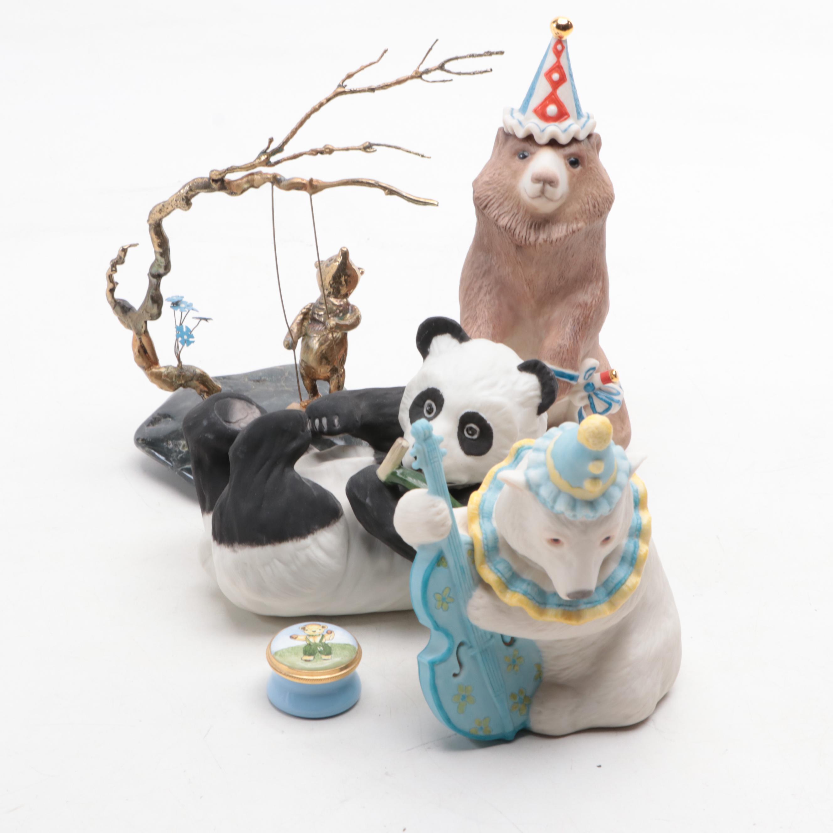 Boehm "Panda Resting" with Cybis and Other Bear Figurines and Décor
