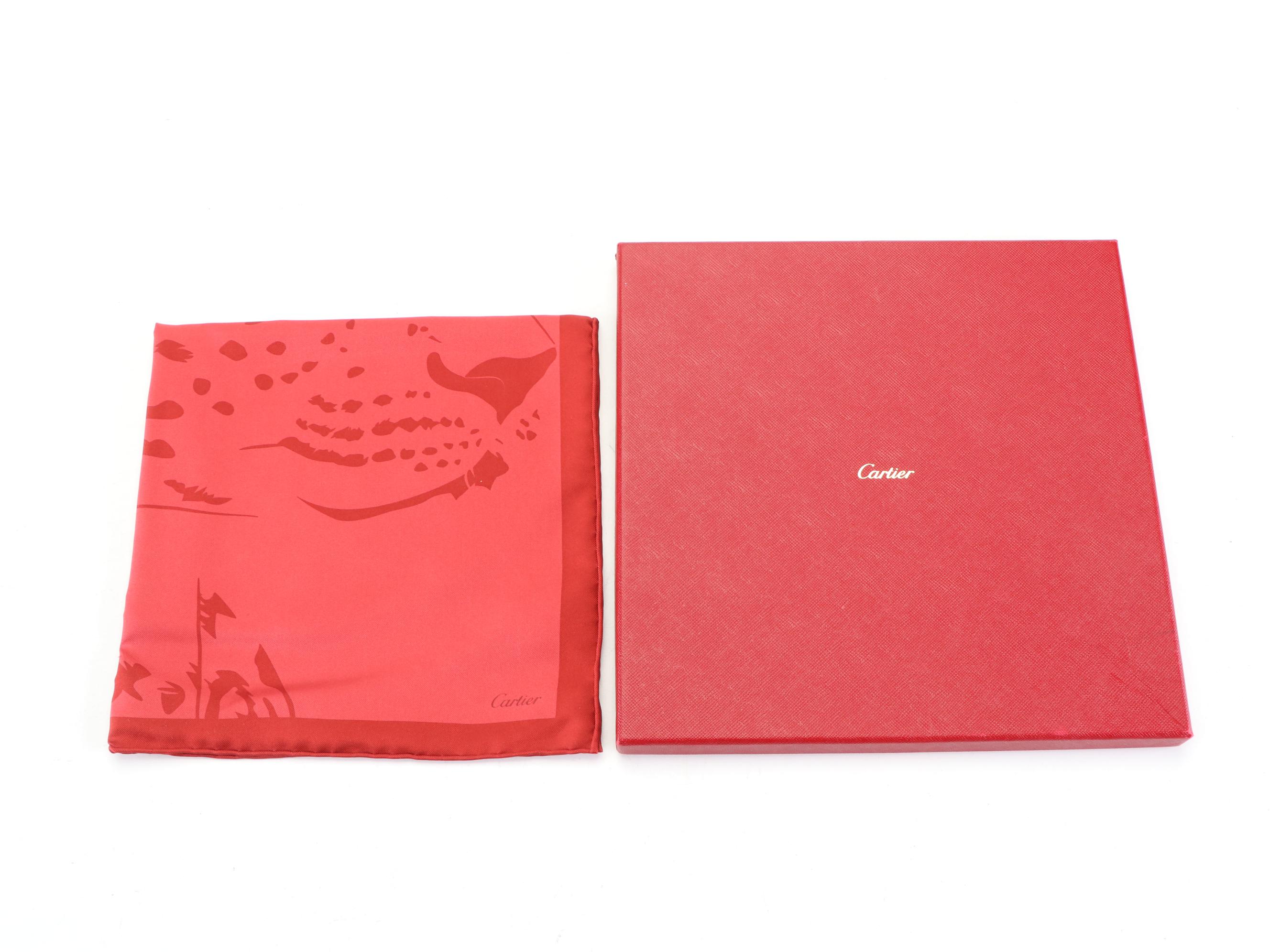 Cartier Panther Print Scarf 45 in Silk Twill with Box