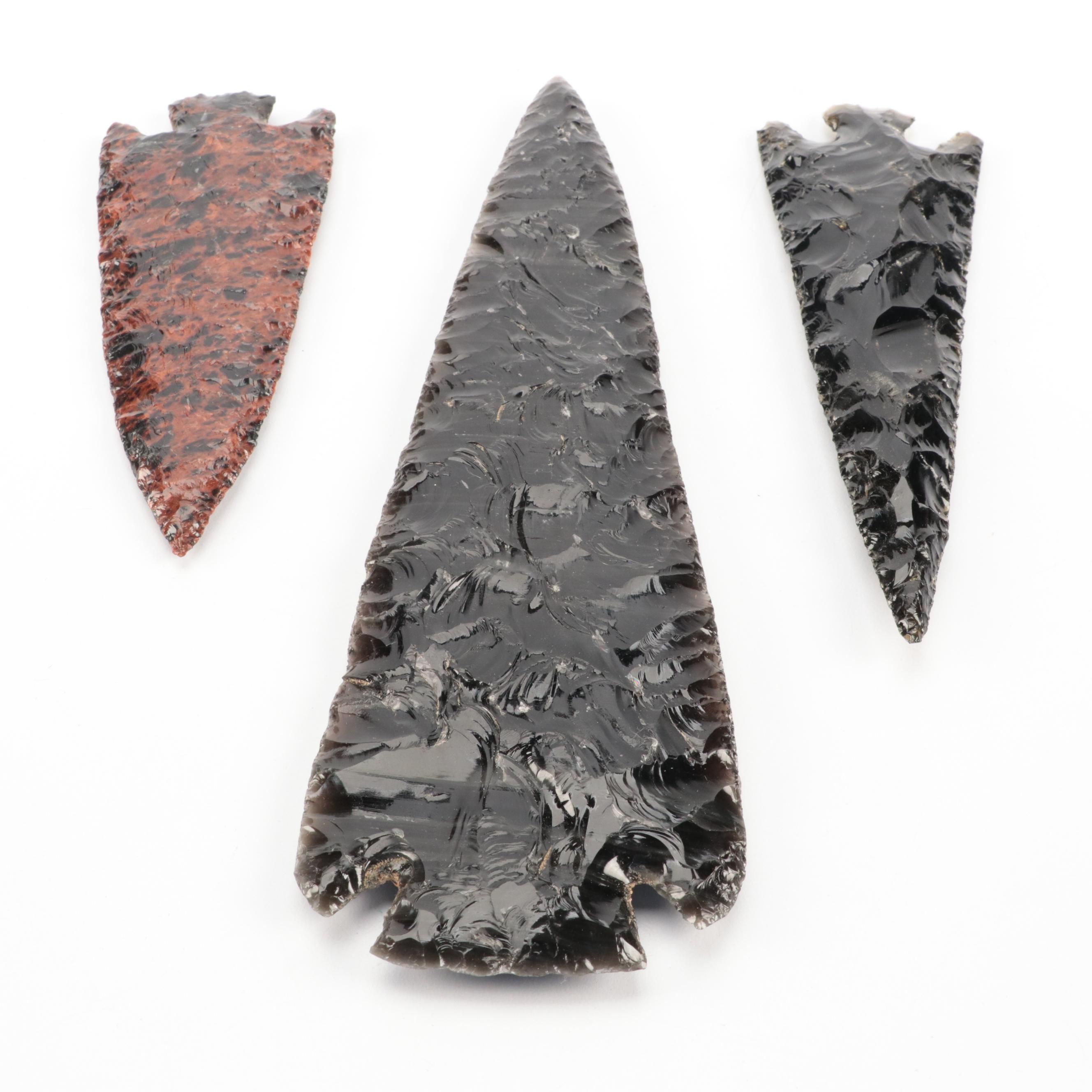Obsidian and Mahogany Obsidian Knapped Projectile Points