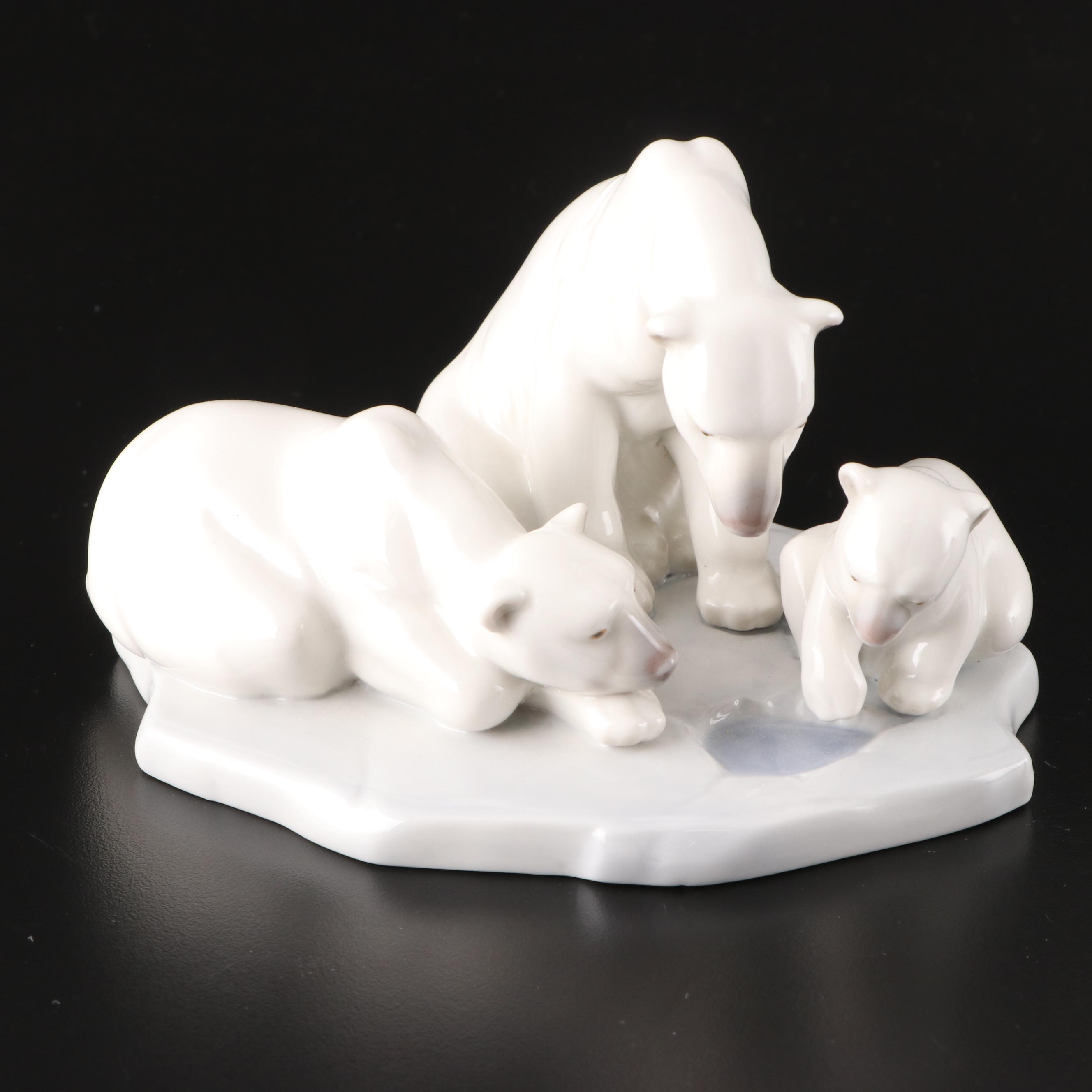 Lladró "Bearly Love" and "Seated Polar Bear" Porcelain Figurines