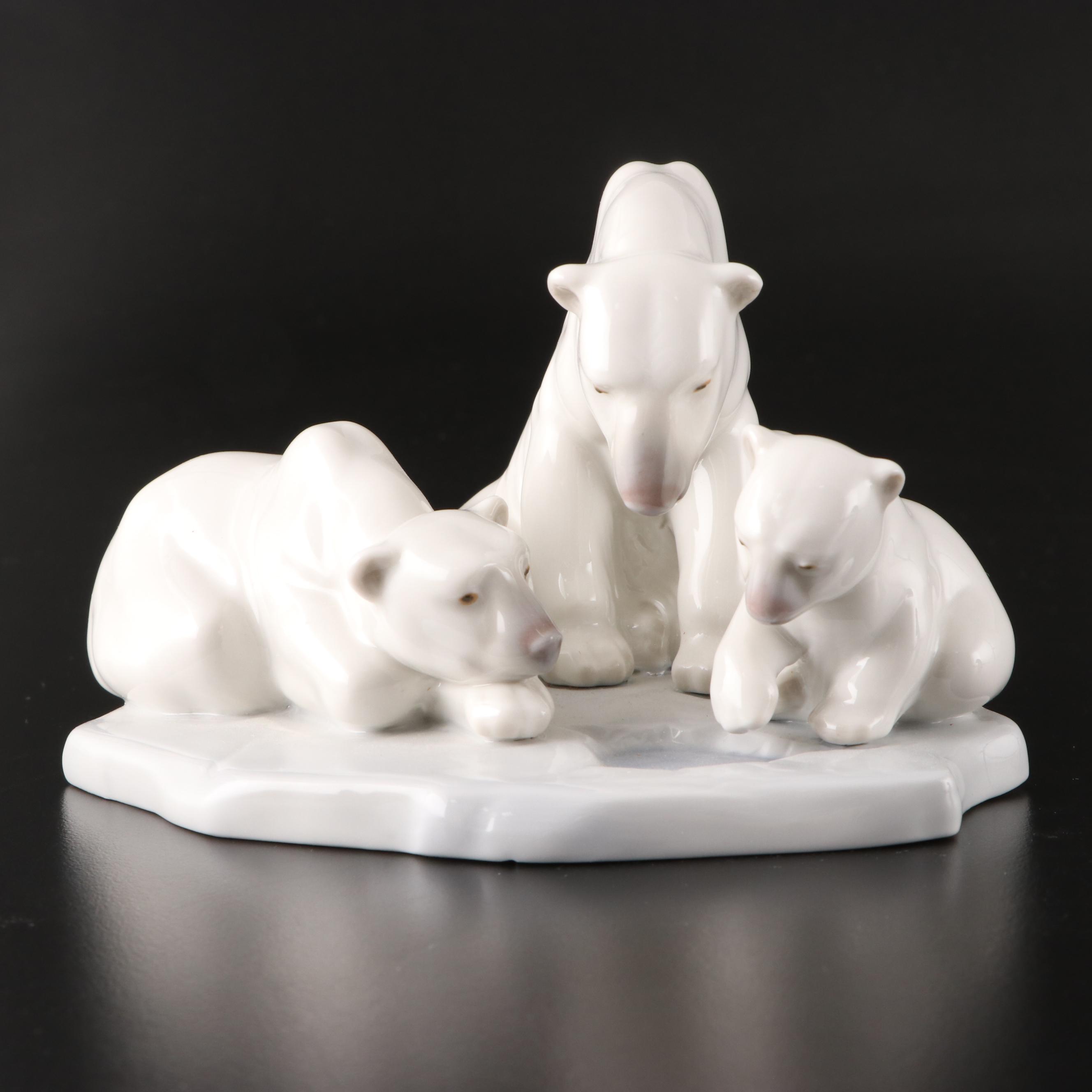 Lladró "Bearly Love" and "Seated Polar Bear" Porcelain Figurines