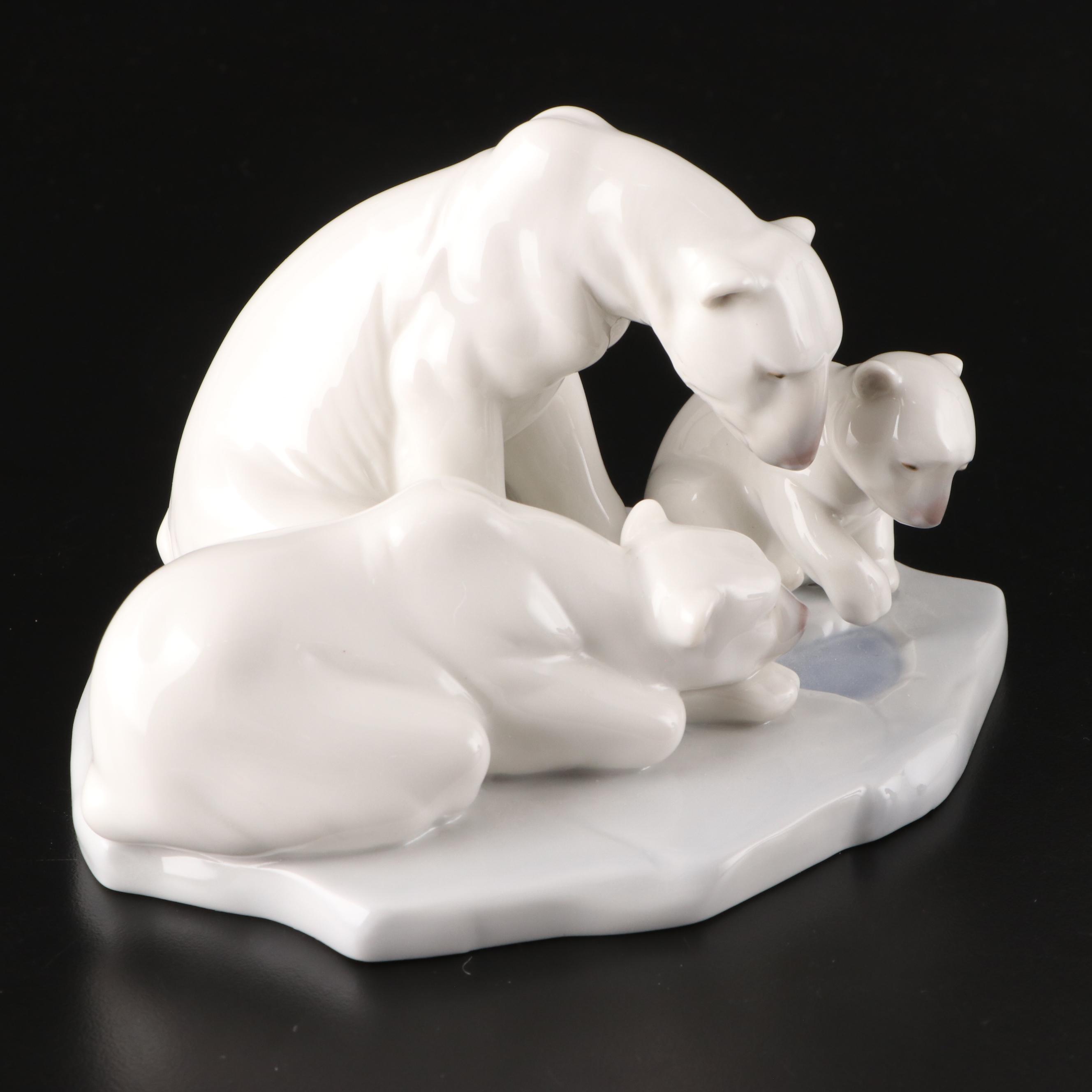 Lladró "Bearly Love" and "Seated Polar Bear" Porcelain Figurines